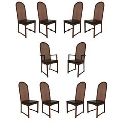 Set of Ten Milo Baughman High Back Cane and Walnut Dining Chairs for Directional