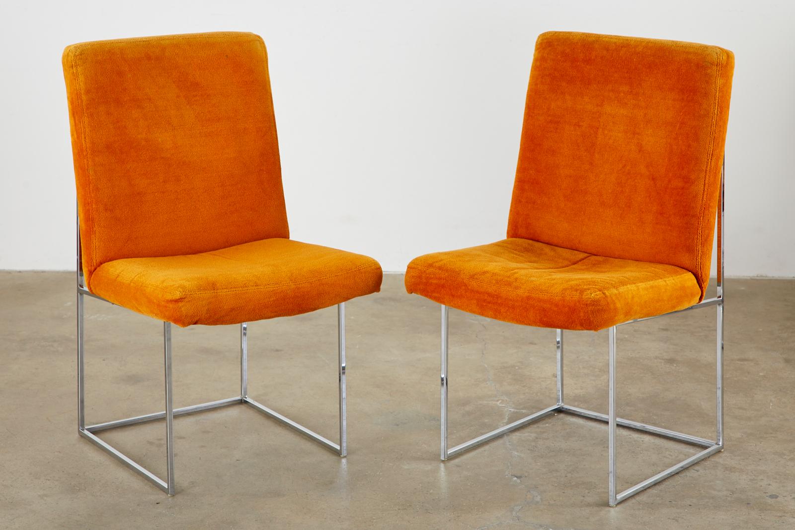 Set of 10 Milo Baughman Thin Line Chrome Dining Chairs 3