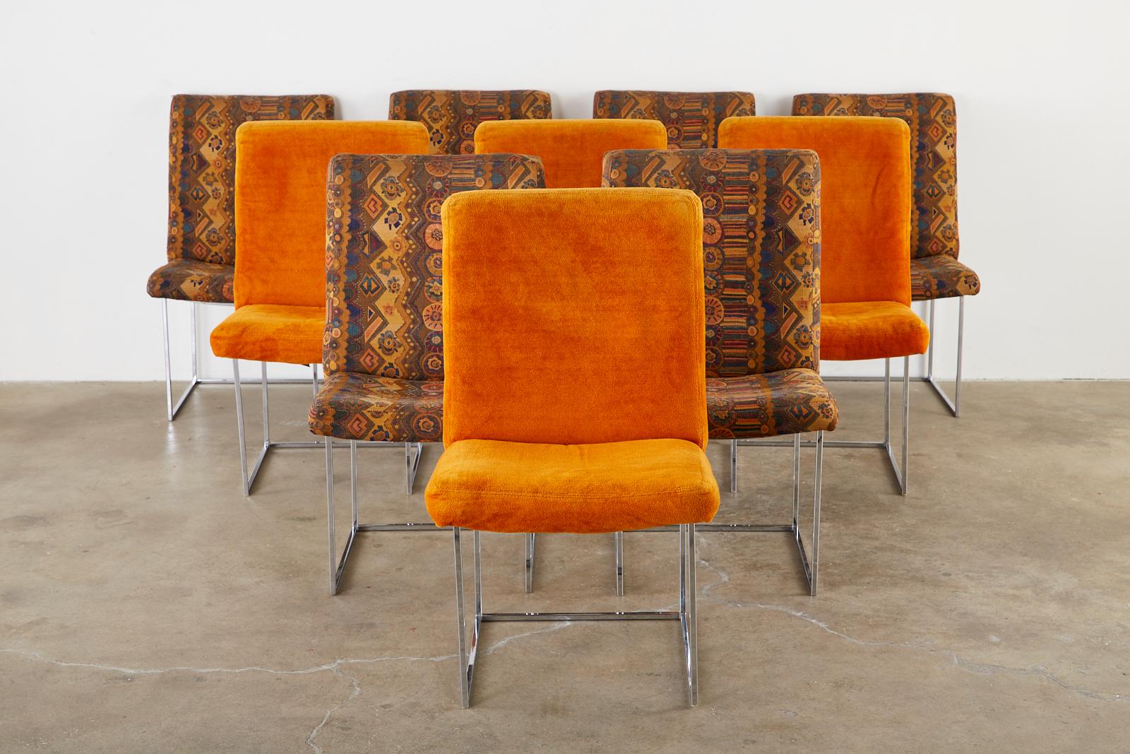 Mid-Century Modern Set of 10 Milo Baughman Thin Line Chrome Dining Chairs