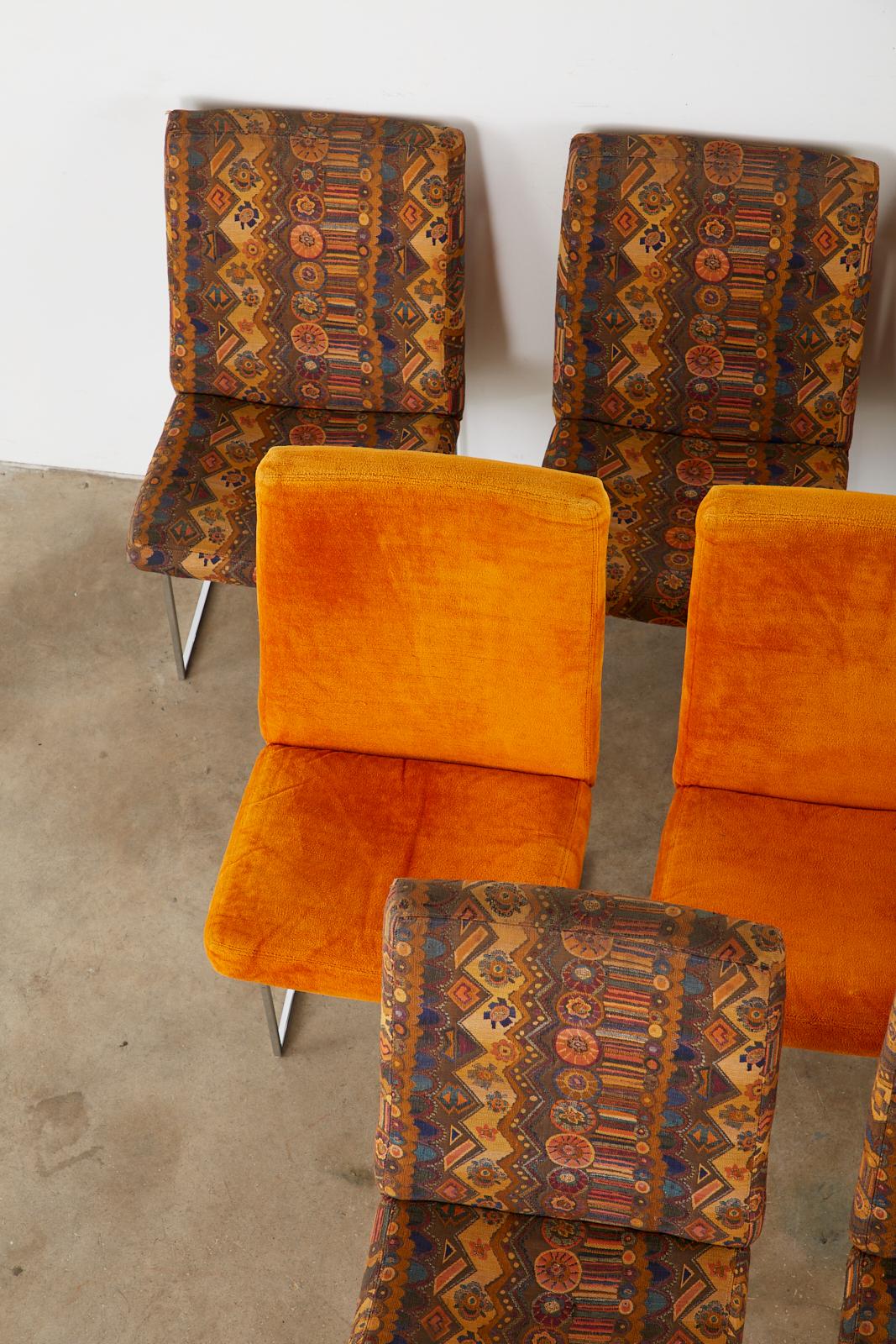 Fabric Set of 10 Milo Baughman Thin Line Chrome Dining Chairs