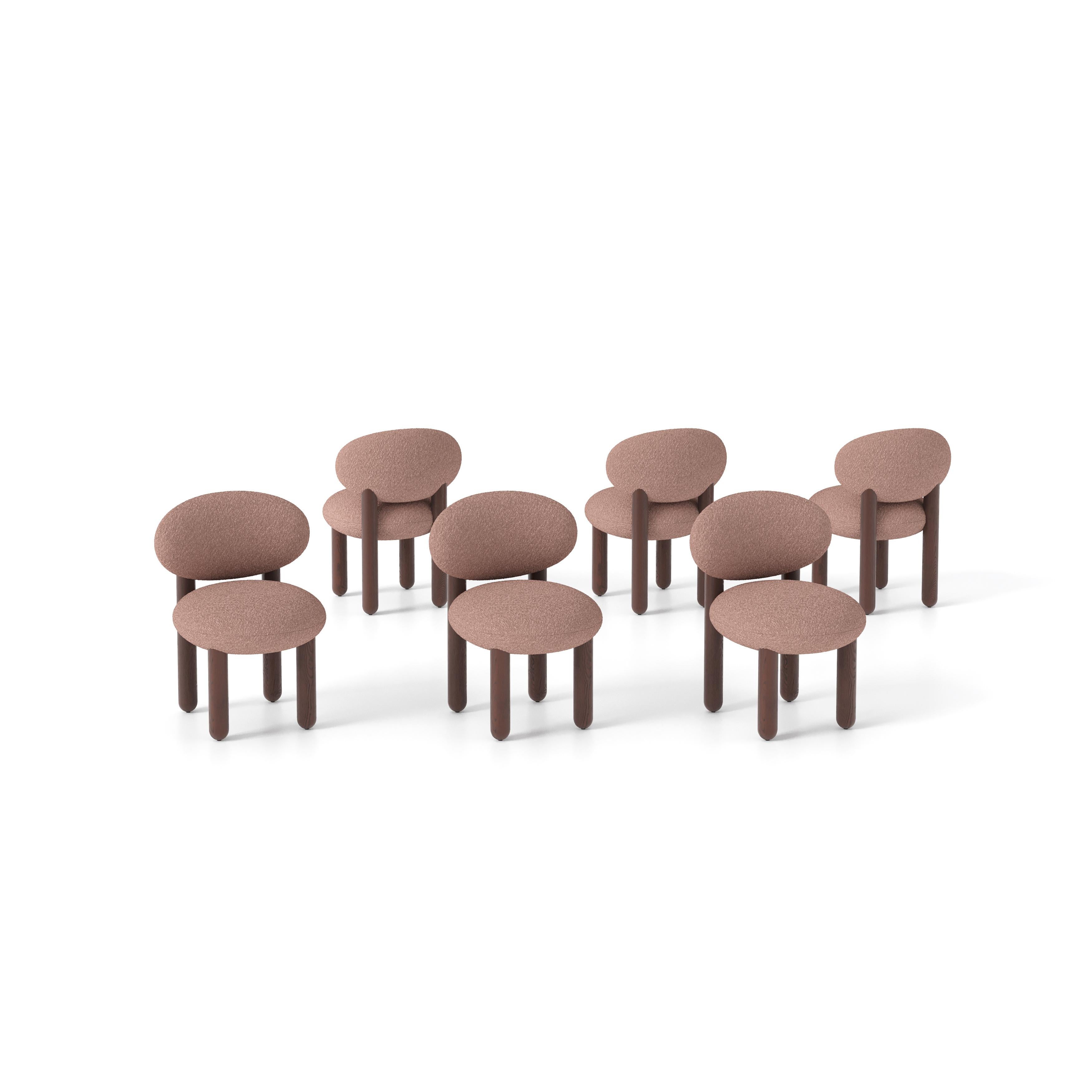 Hand-Crafted Set of 10 Minimalist Dining Chair CS2 in Baloo Boucle 2072 by Noom  In Stock! For Sale