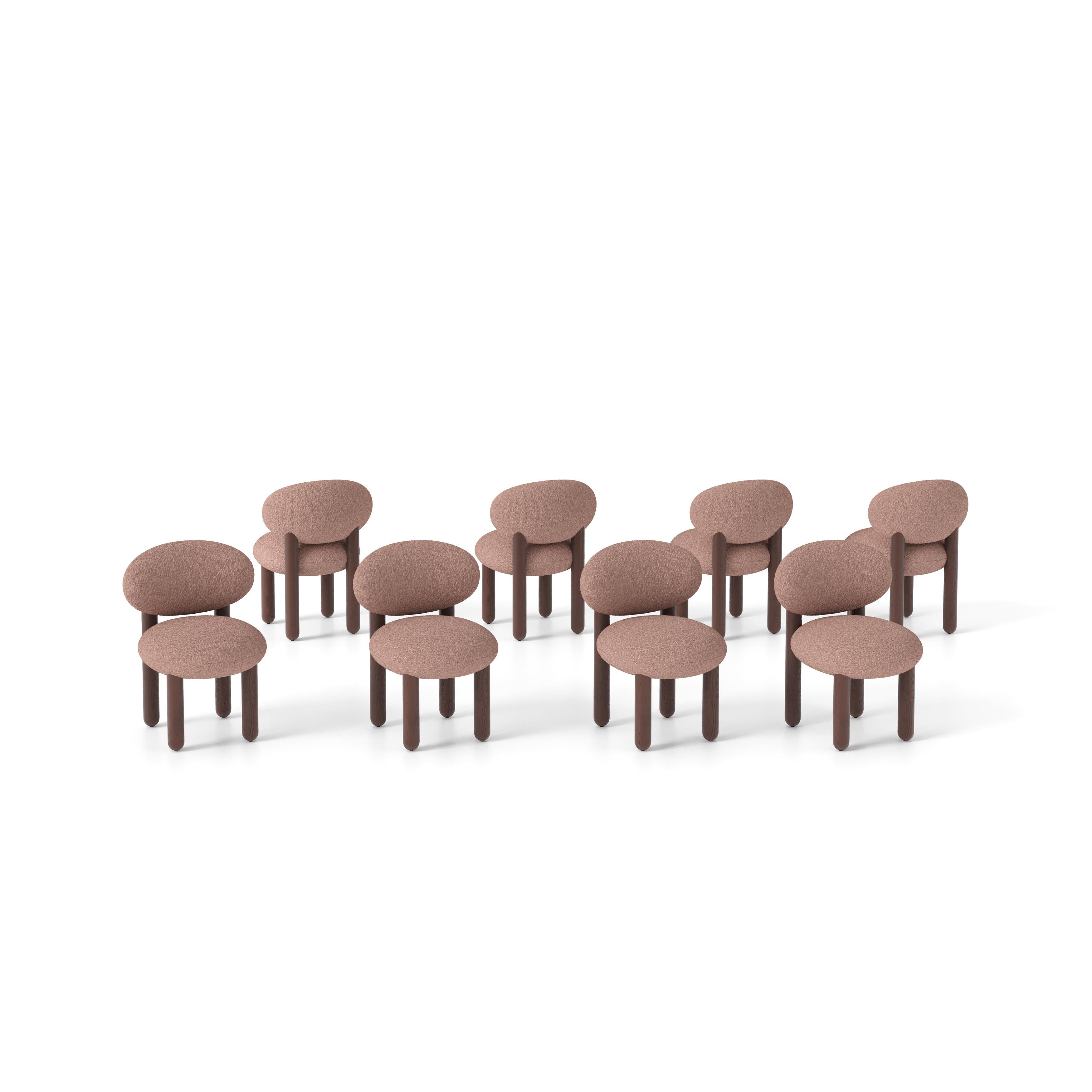 Set of 10 Minimalist Dining Chair CS2 in Baloo Boucle 2072 by Noom  In Stock! In New Condition For Sale In Paris, FR