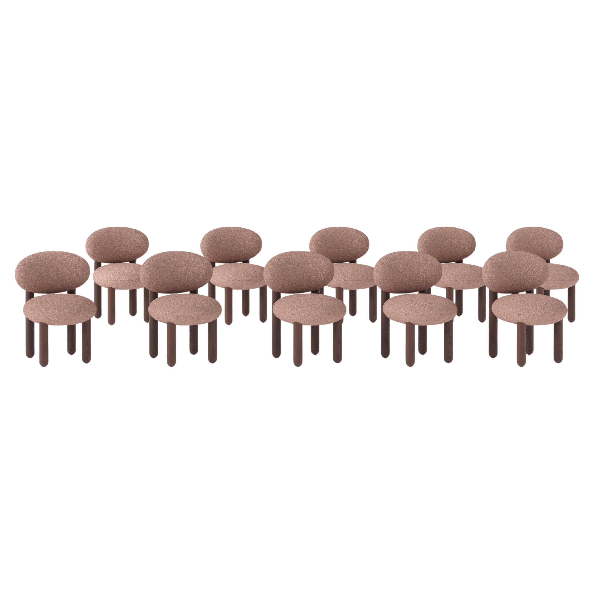 Set of 10 Minimalist Dining Chair CS2 in Baloo Boucle 2072 by Noom  In Stock! For Sale