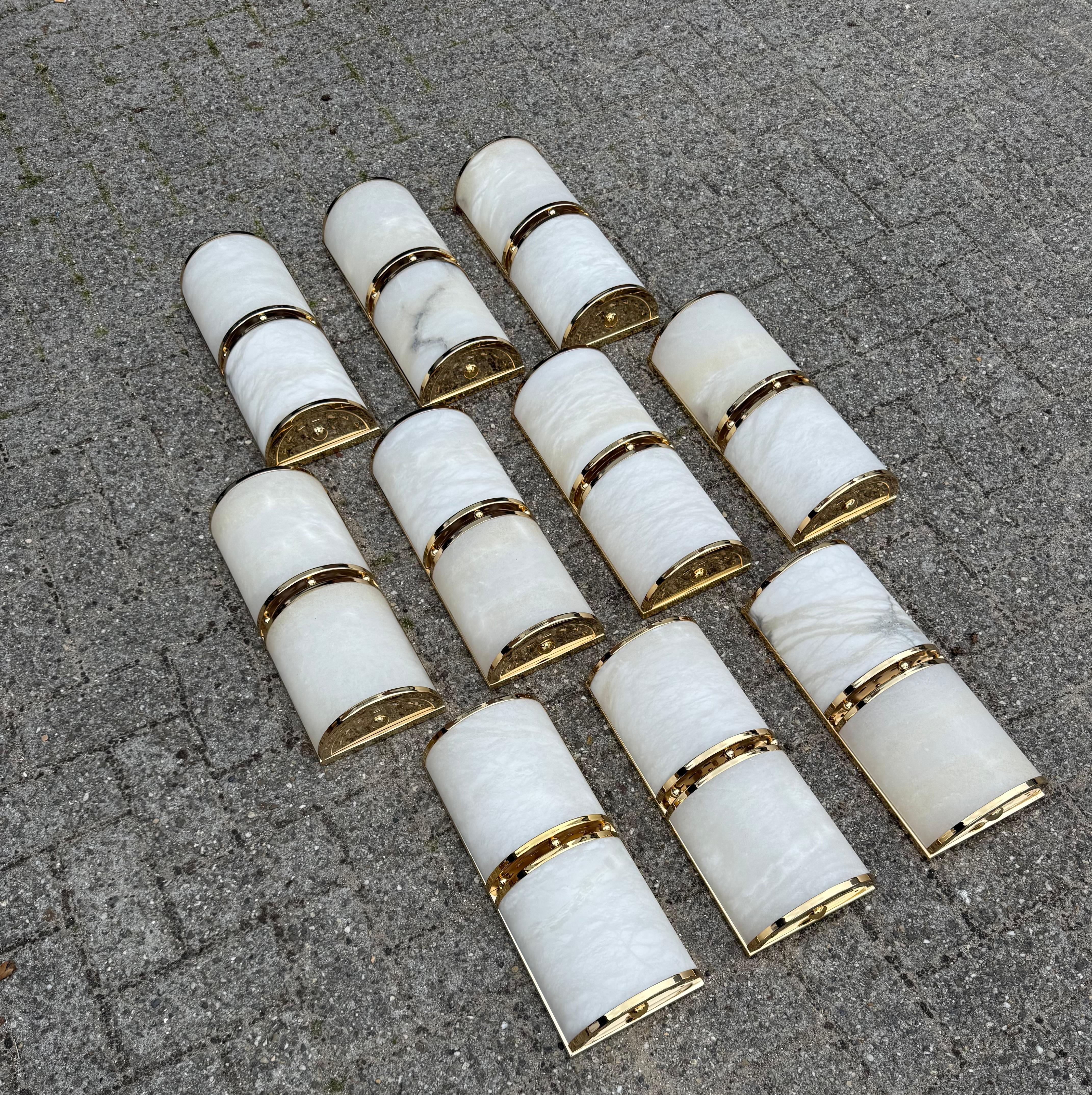 Ensemble de 10 appliques murales/éclairages en albâtre de style Art Déco en parfait état en vente 6