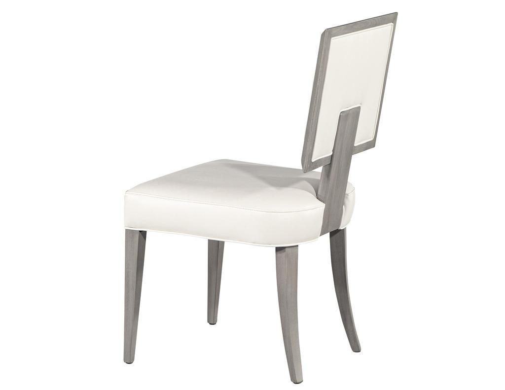 Faux Leather Set of 10 Modern Grey and White Dining Chairs For Sale