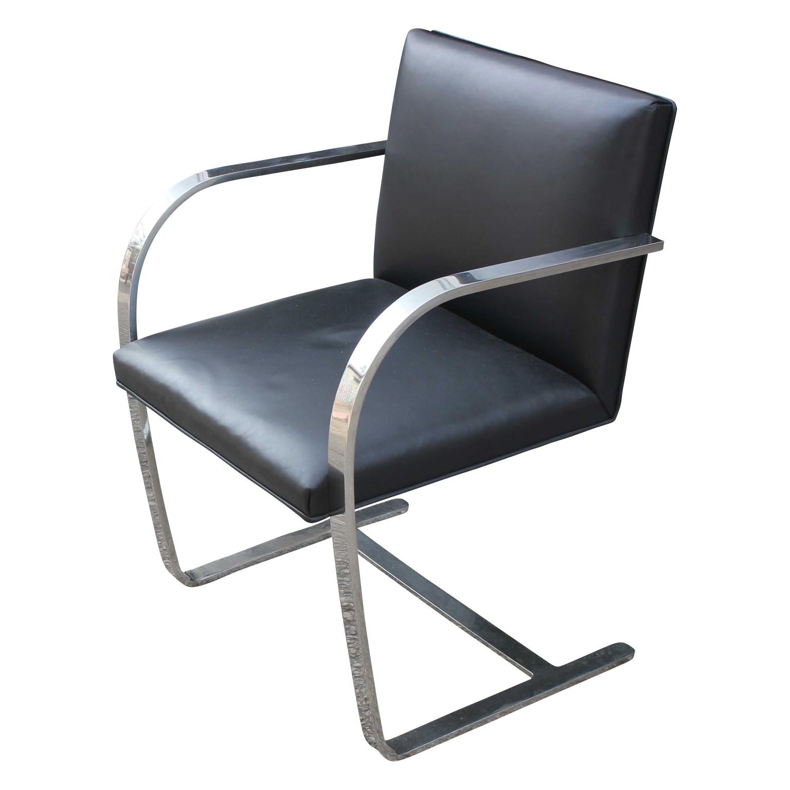Late 20th Century Set of 10 Modern Mies Van Der Rohe for Knoll Flat Bar Chrome Brno Dining Chairs
