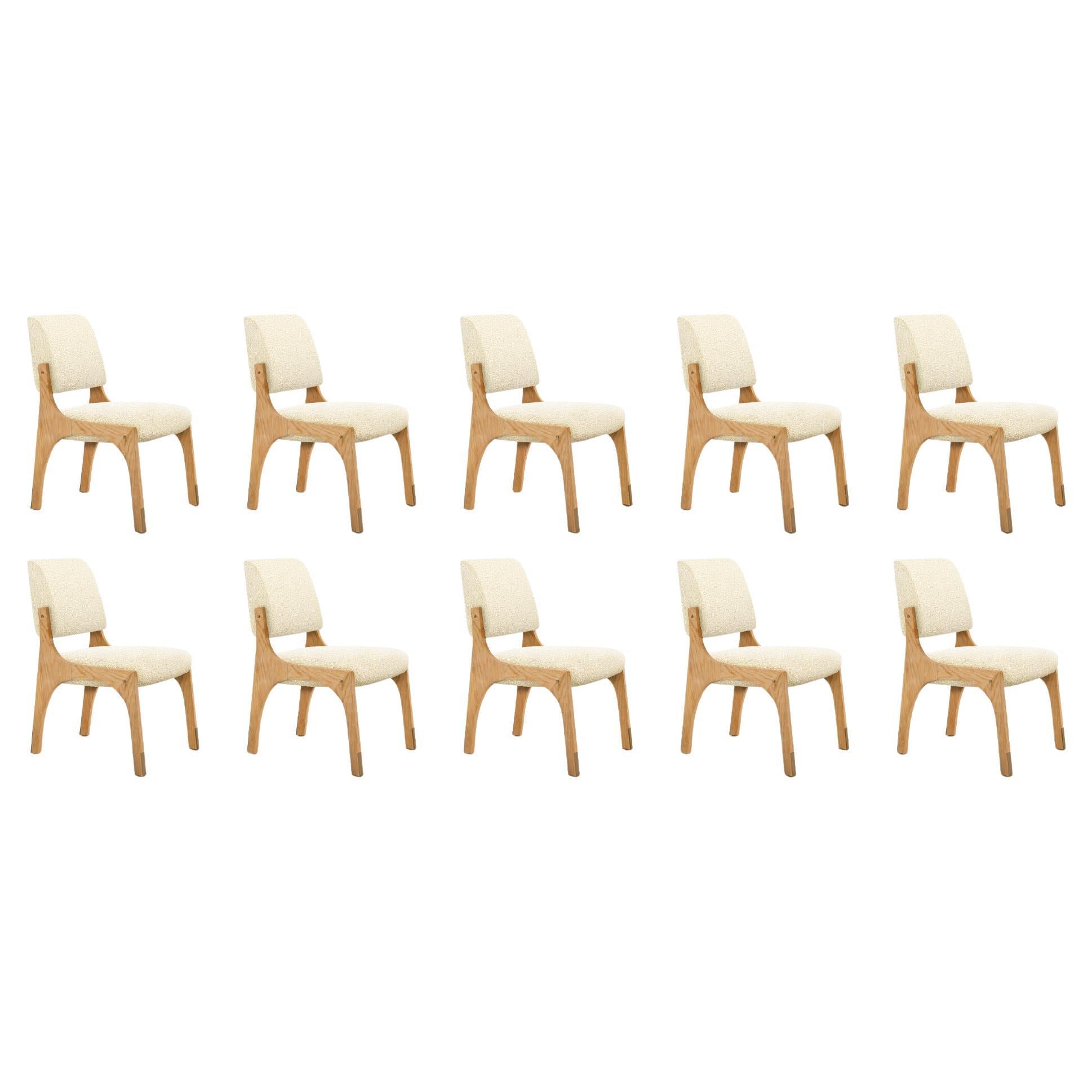 Set of 10 Modern oak bouclé armless Arches II dining chair by InsidherLand