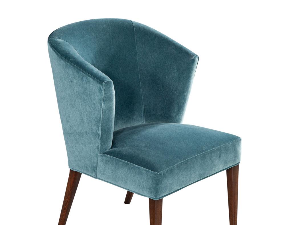 Set of 10 Modern Walnut Dining Chairs in Turquoise Designer Velvet For Sale 2