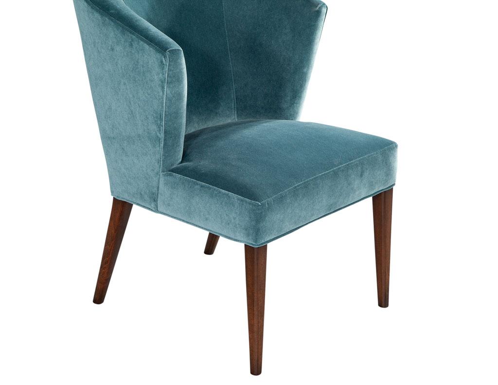 Set of 10 Modern Walnut Dining Chairs in Turquoise Designer Velvet For Sale 4