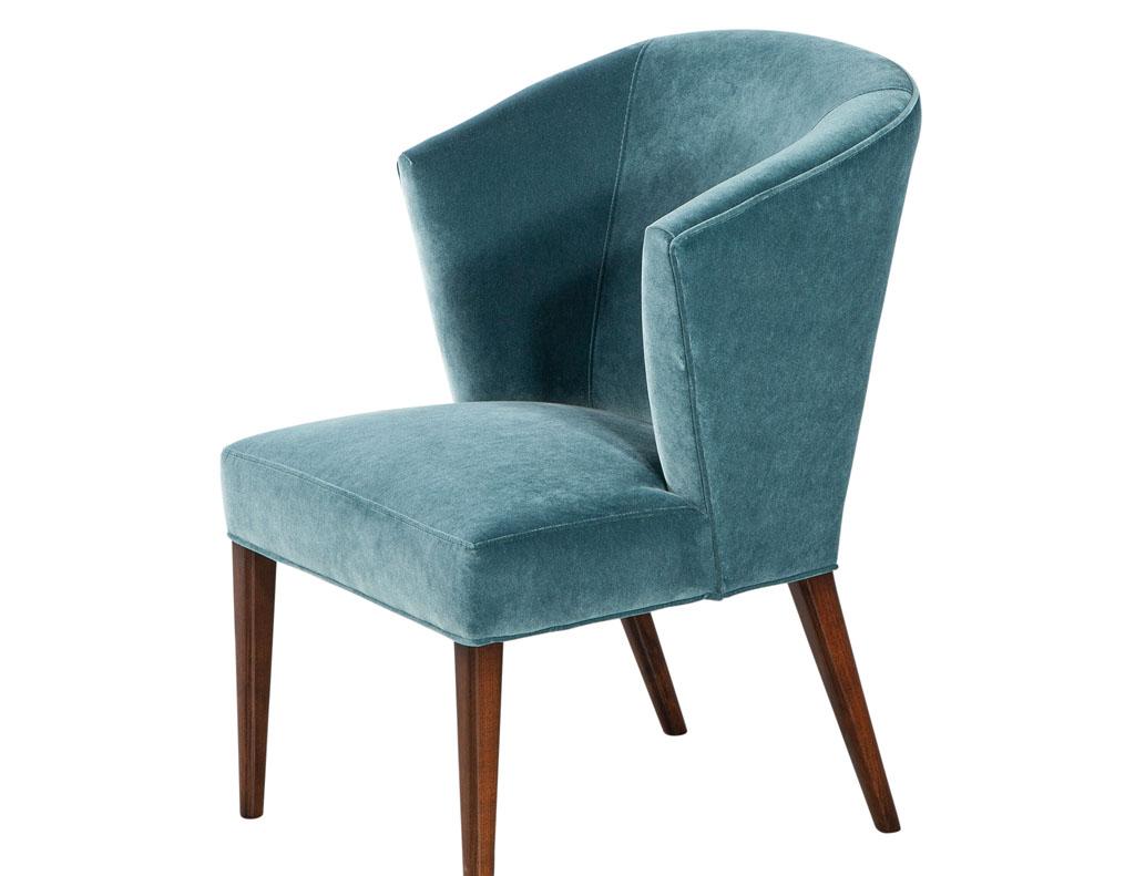 Set of 10 Modern Walnut Dining Chairs in Turquoise Designer Velvet For Sale 4