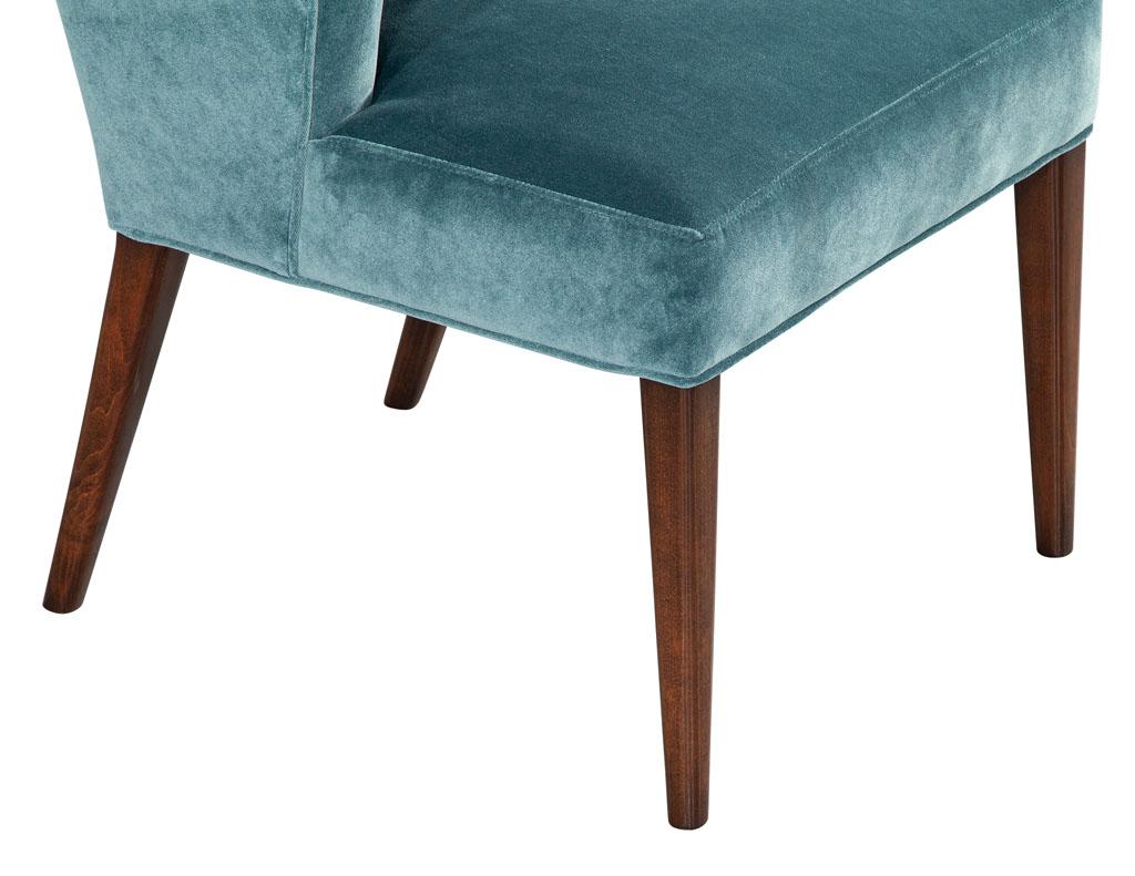 Set of 10 Modern Walnut Dining Chairs in Turquoise Designer Velvet For Sale 7