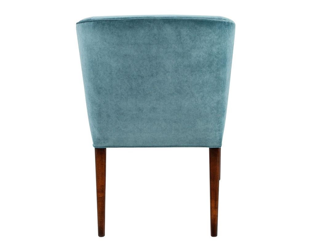 Contemporary Set of 10 Modern Walnut Dining Chairs in Turquoise Designer Velvet For Sale