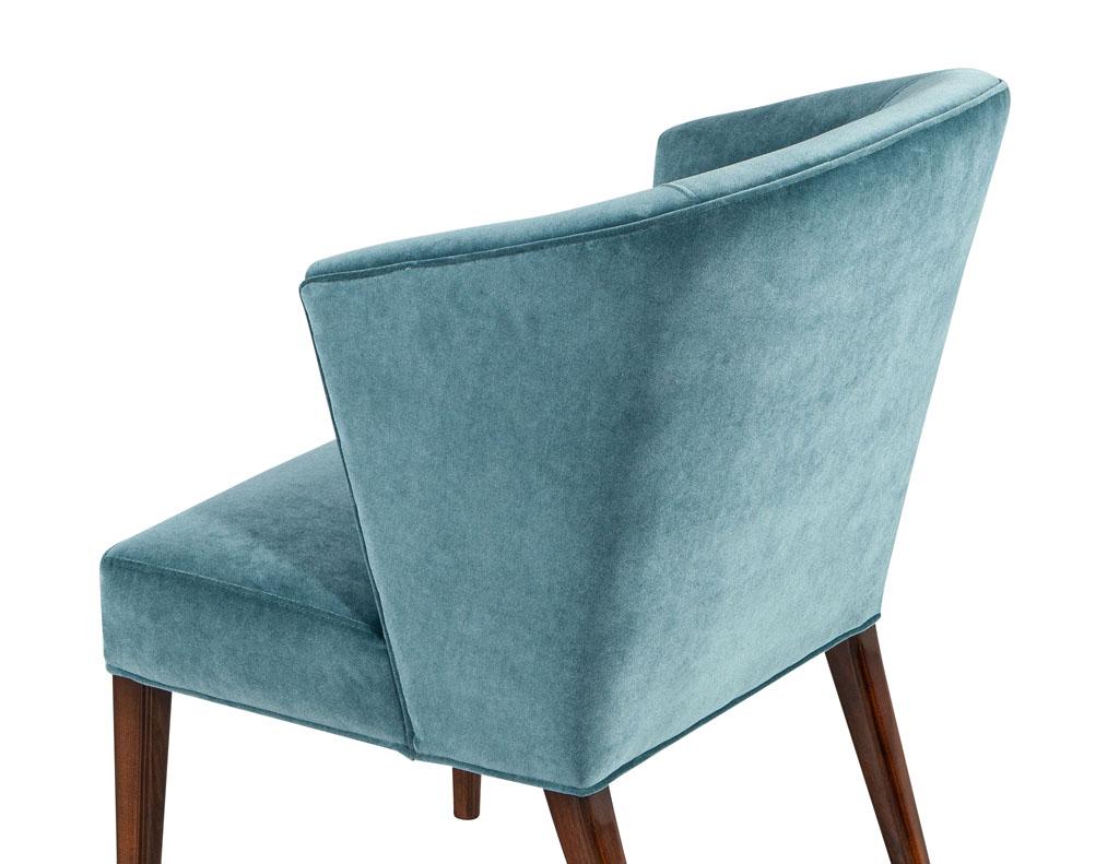 Set of 10 Modern Walnut Dining Chairs in Turquoise Designer Velvet For Sale 1