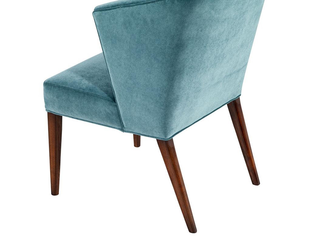 Set of 10 Modern Walnut Dining Chairs in Turquoise Designer Velvet For Sale 1