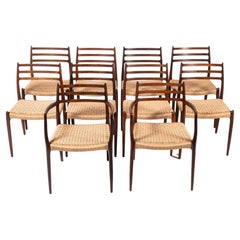 Set of 10 Moller Dining Chairs model 78 and 62 Rosewood and Papercord