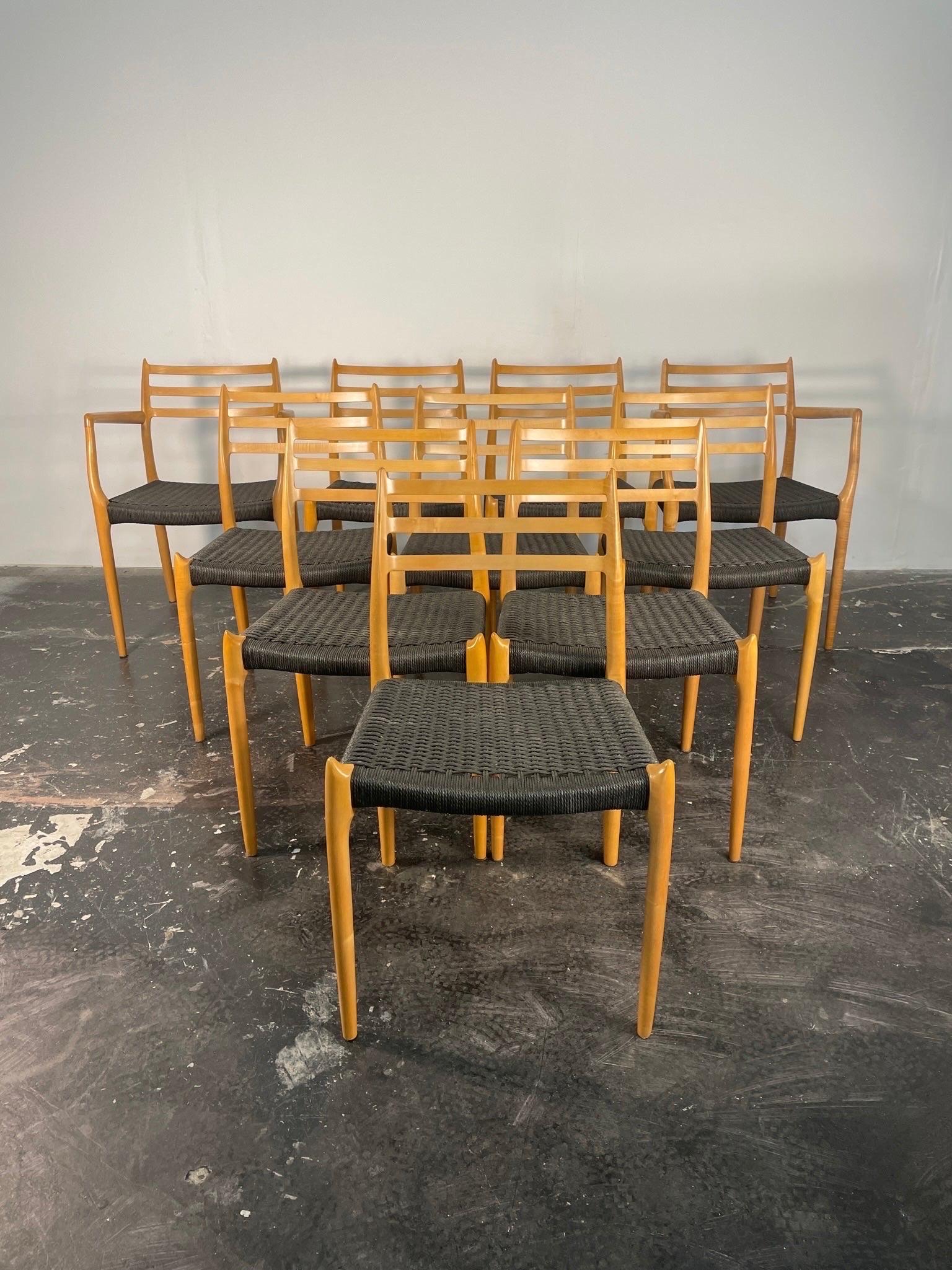 Set of 10 Moller Model #78 and #62 in Tiger Maple & Black Paper Cord. For Sale 9