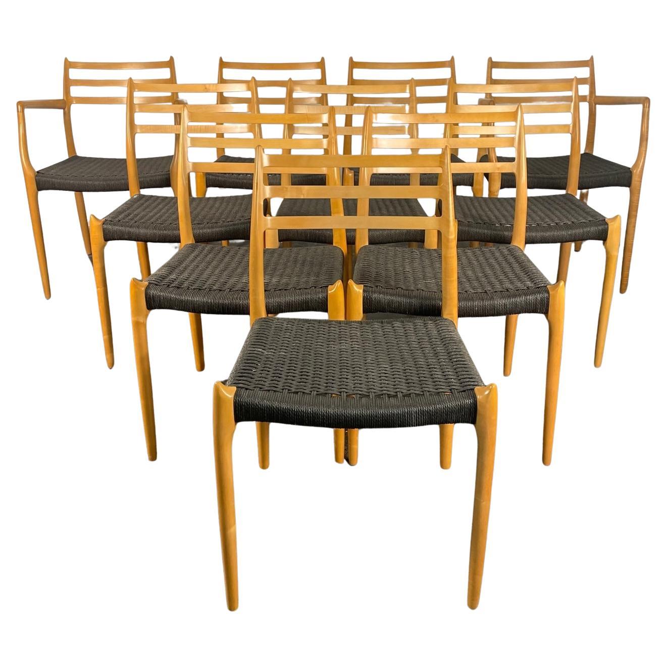 Set of 10 Moller Model #78 and #62 in Tiger Maple & Black Paper Cord.