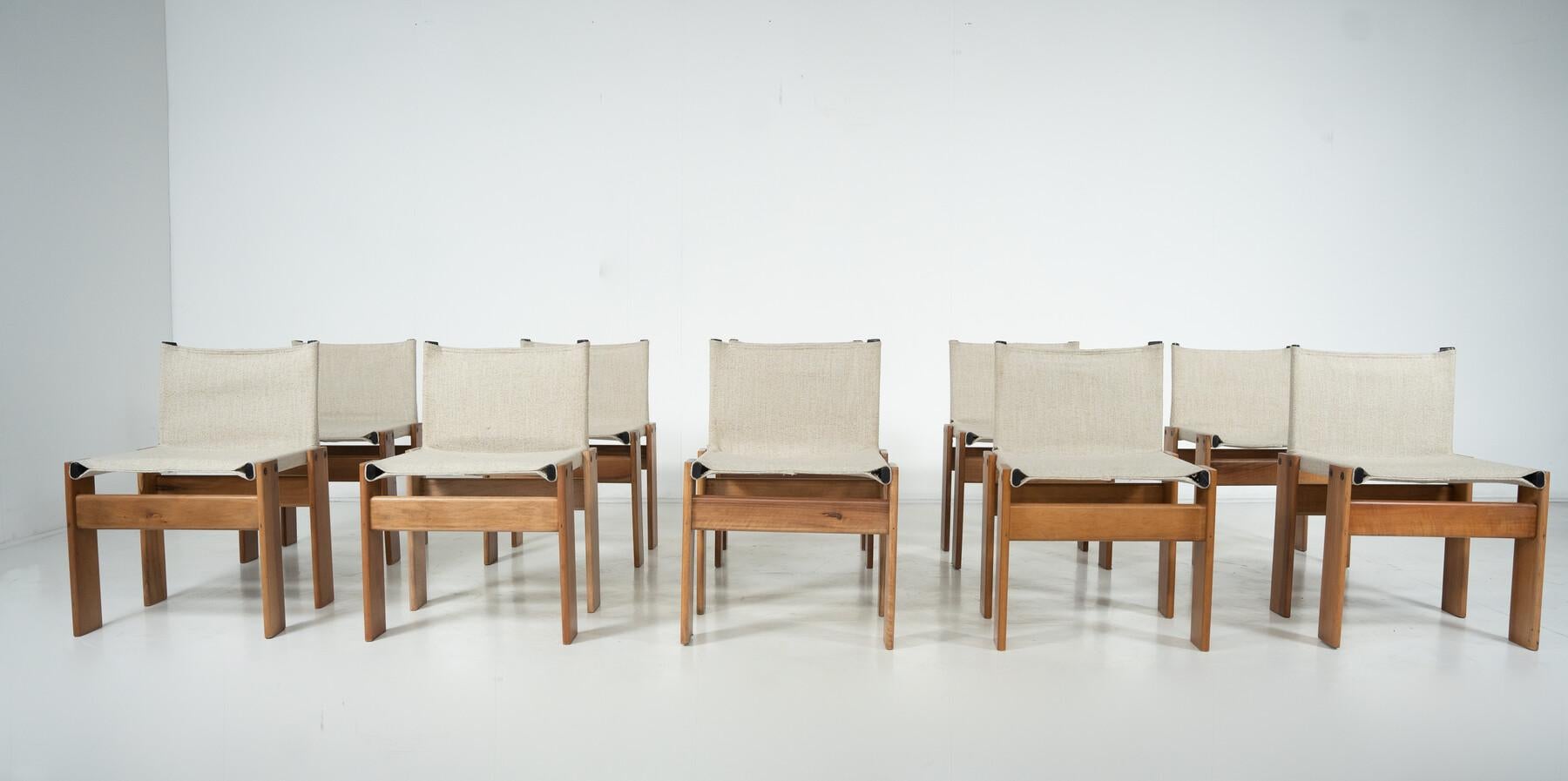 Tissu Ensemble de 10 chaises de salle à manger Monk par Afra & Tobia Scarpa pour Molteni, 1970 en vente