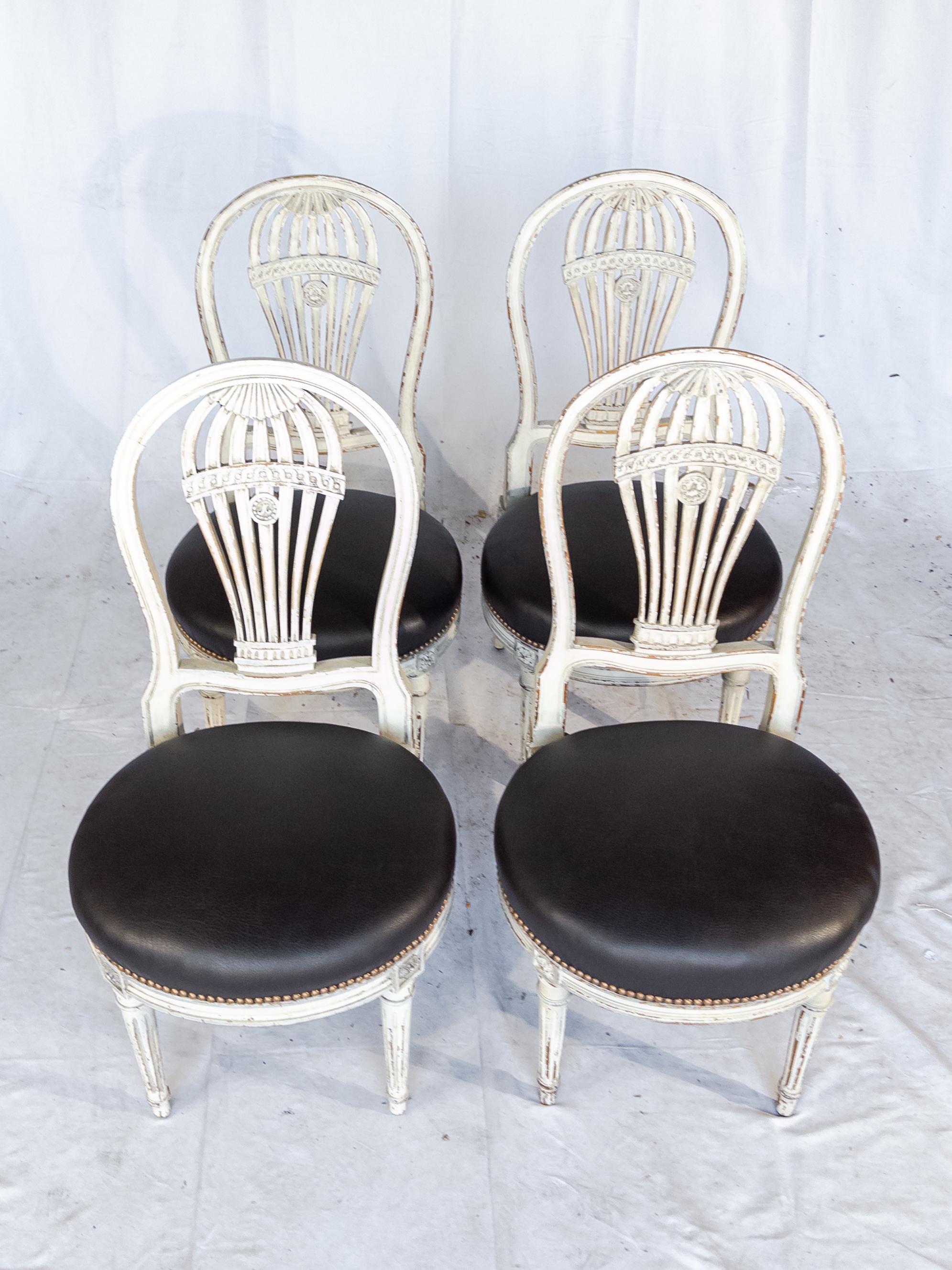 Set of 10 Montgolfier Painted White Chairs with New Leather Upholstery For Sale 3