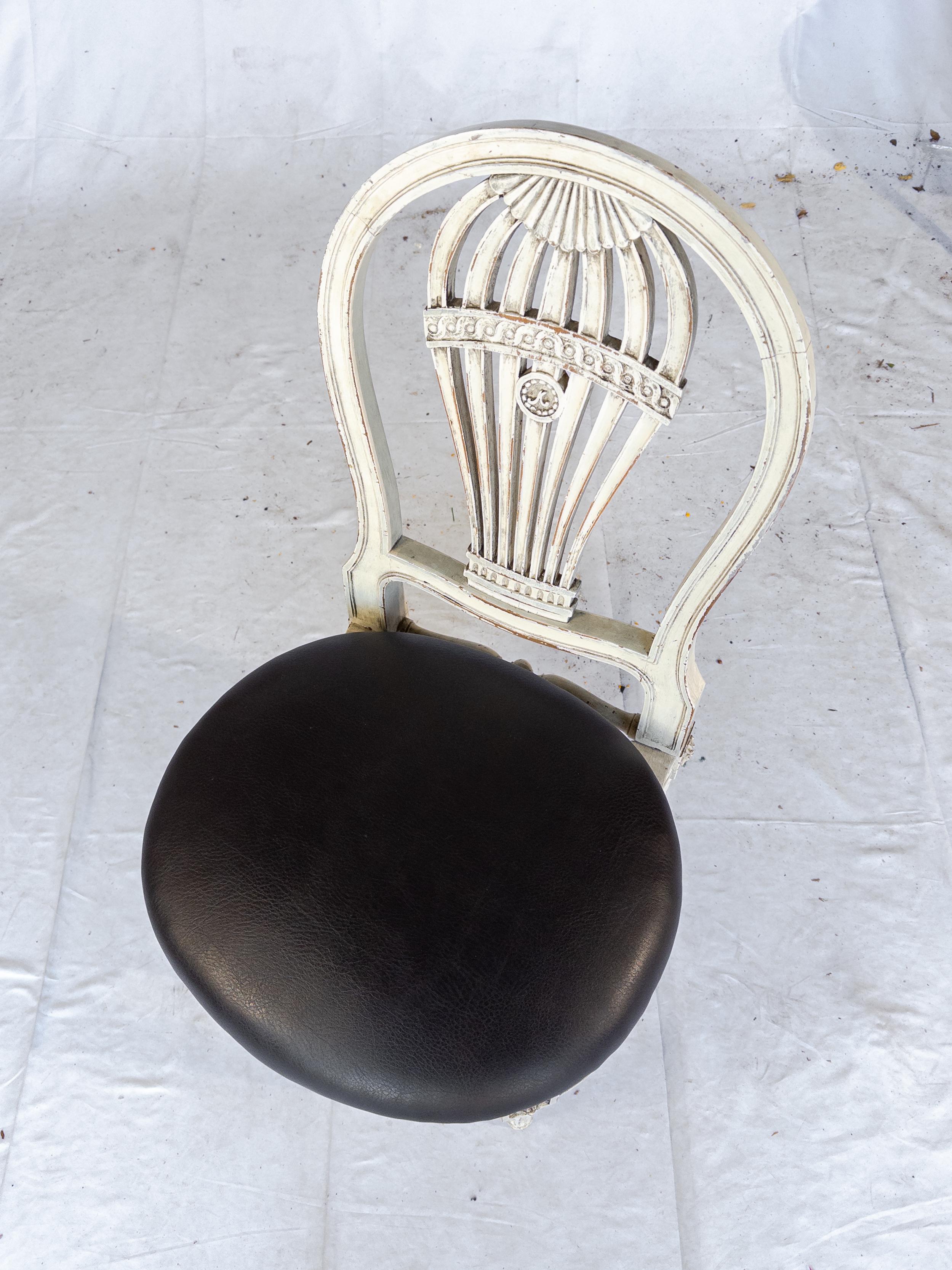 Set of 10 Montgolfier Painted White Chairs with New Leather Upholstery For Sale 4