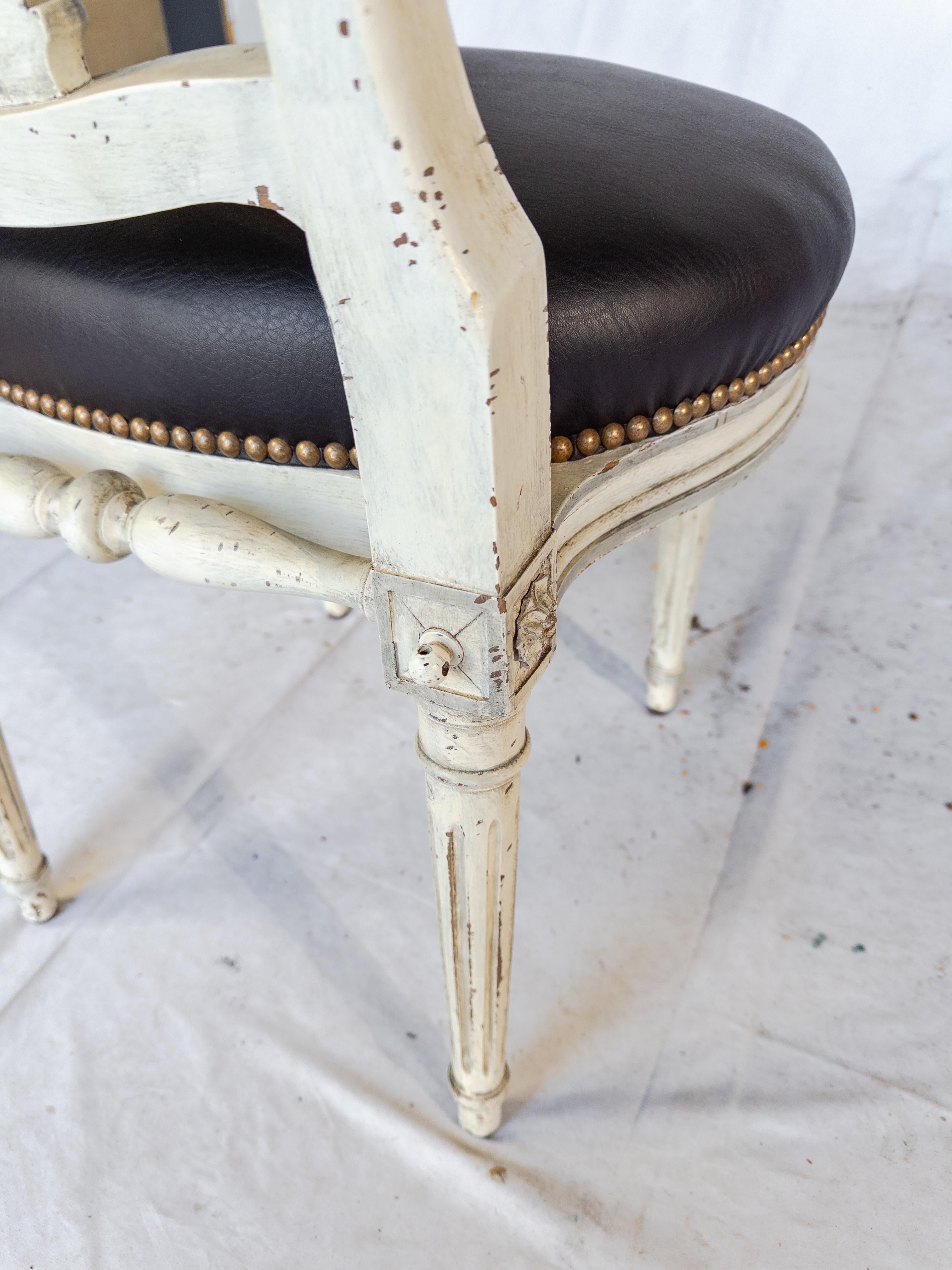 Set of 10 Montgolfier Painted White Chairs with New Leather Upholstery For Sale 9
