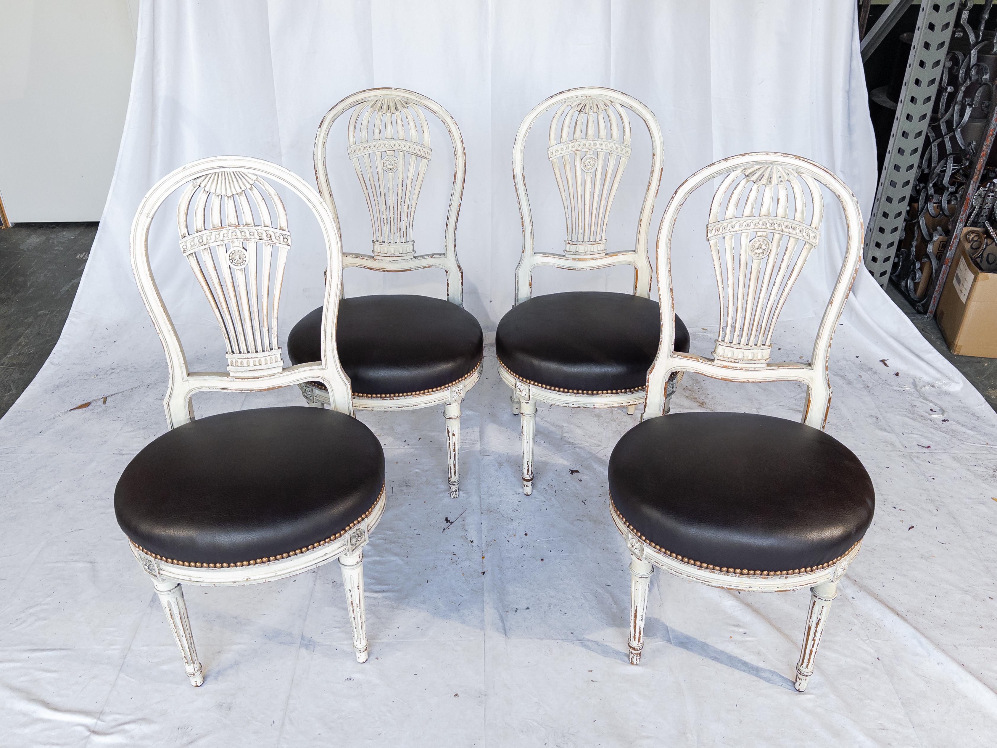 Set of 10 Montgolfier Painted White Chairs with New Leather Upholstery For Sale 2