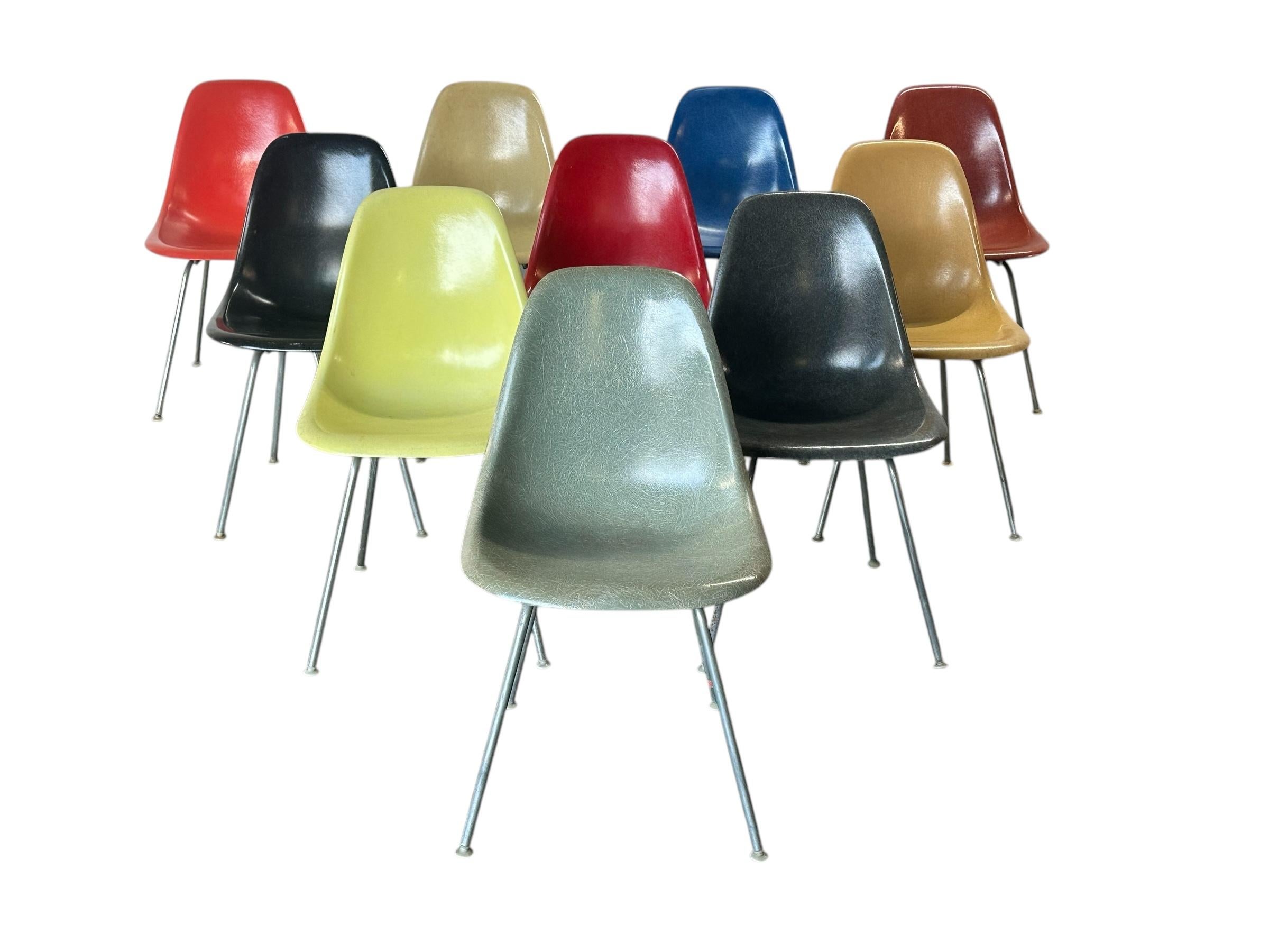Mid-Century Modern Set of 10 Multicolored Original Production Eames Dining Chairs by Herman Miller For Sale