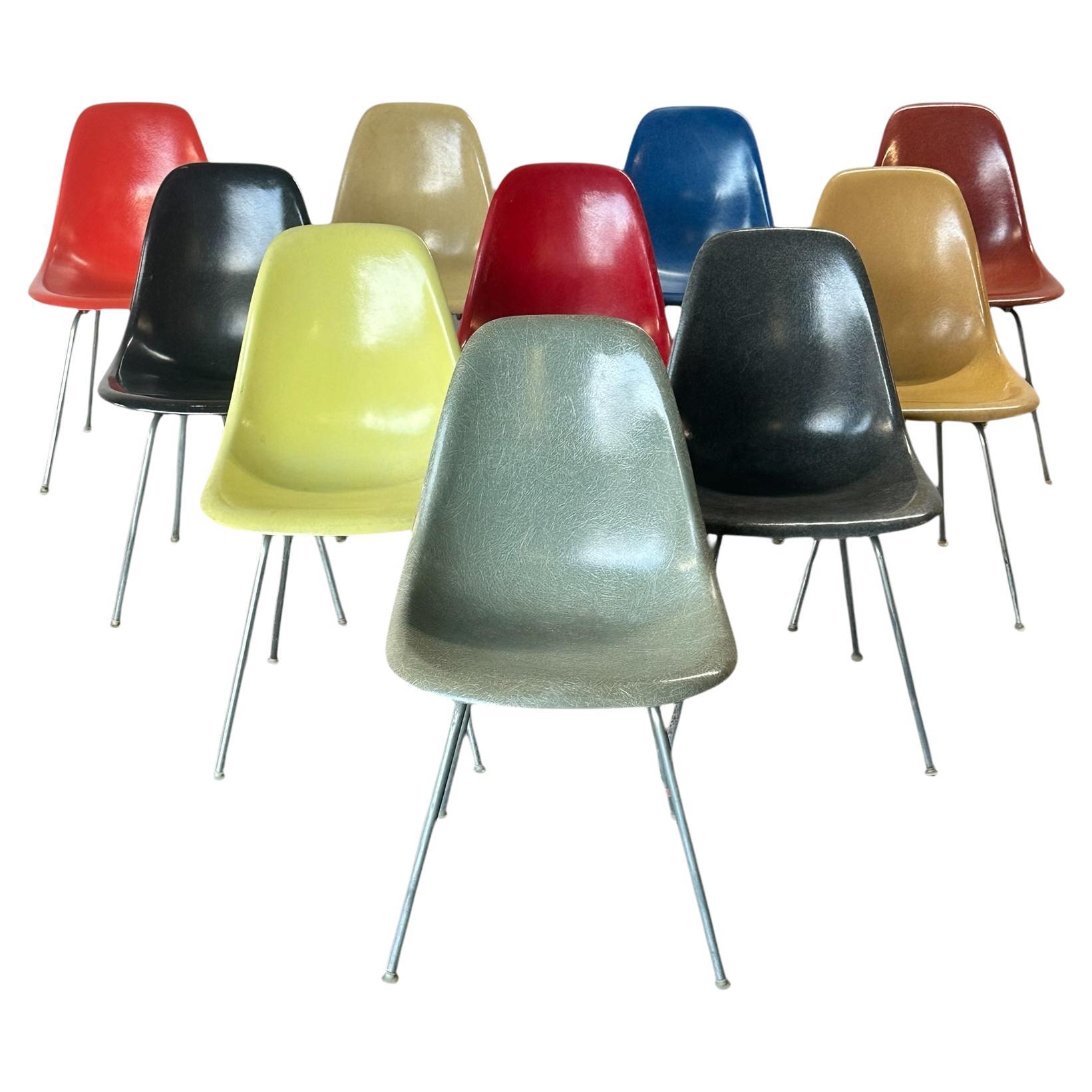 Set of 10 Multicolored Original Production Eames Dining Chairs by Herman Miller