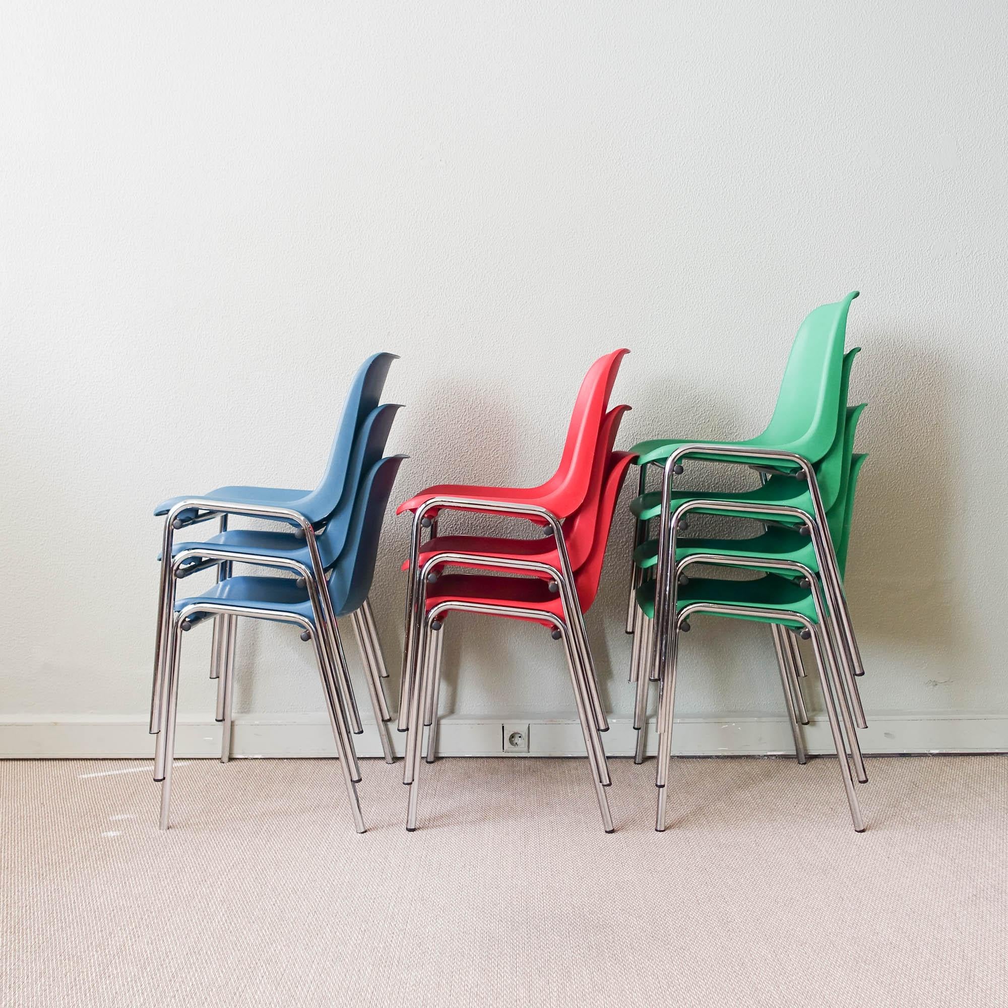 Set of 10 Multicolored Stackable Chairs in the Style of Helmut Starke, 1970s For Sale 13