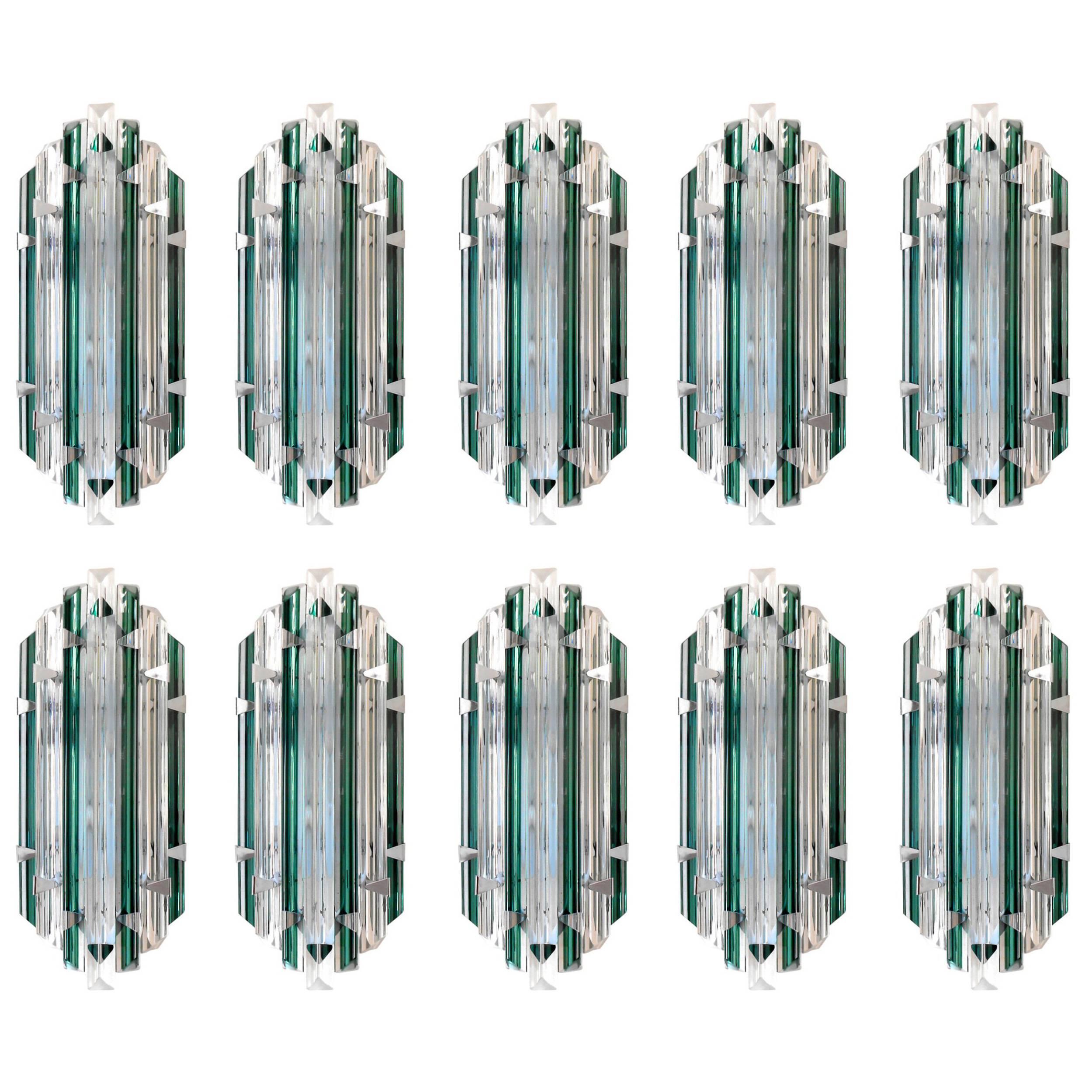 Set of 10 Murano Emerald Sconces by Venini