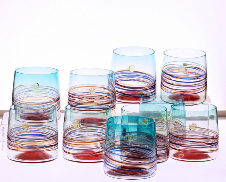 Mid-20th Century Set of 10 Murano Tumblers, Cenedese Sfumato 1960, Young Collection, Masterpieces For Sale