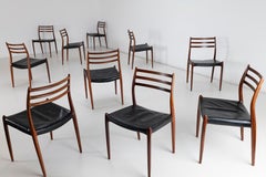 10 x chaises de salle à manger Niels Moller modèle 78 en palissandre brésilien cuir d'origine