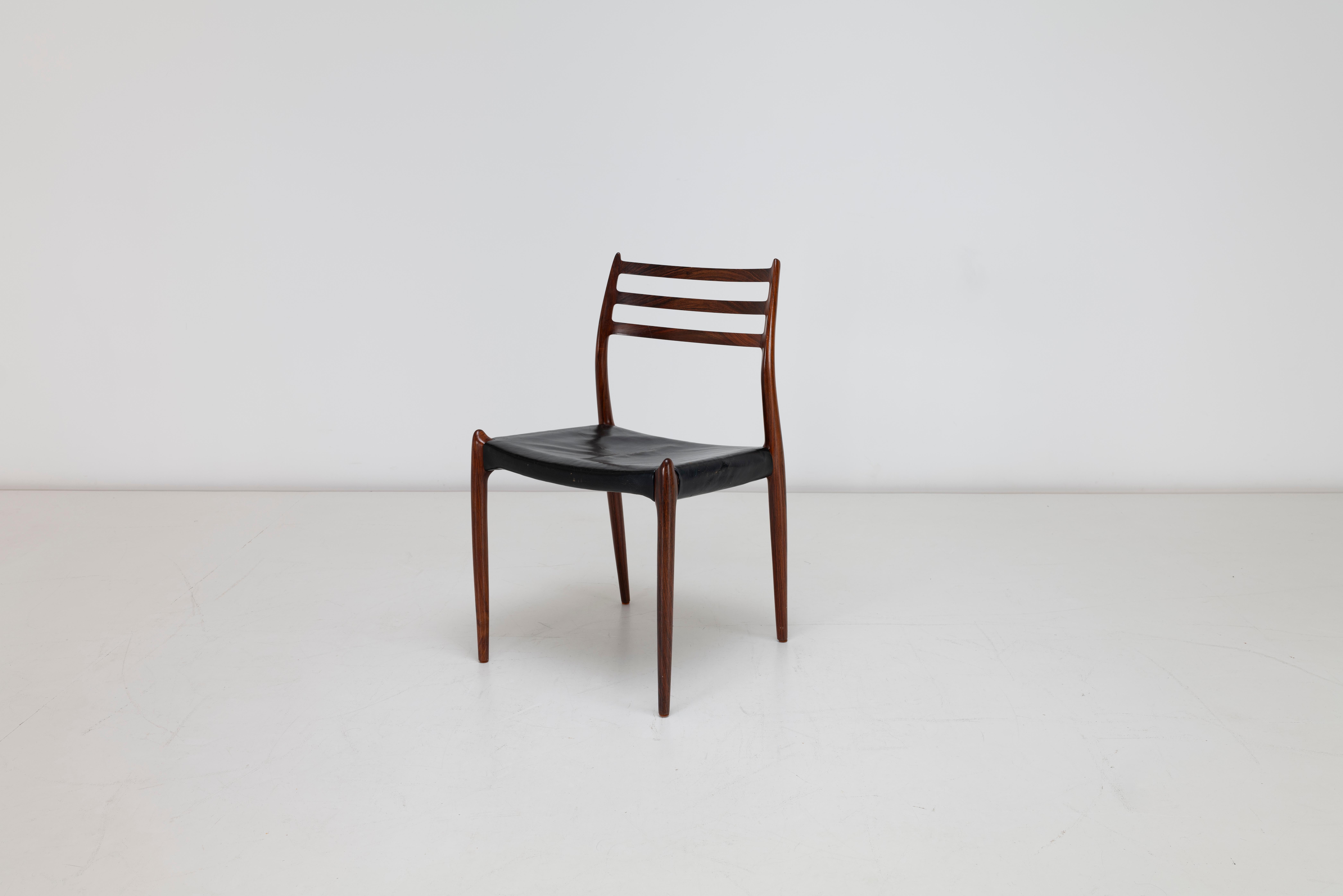 20th Century 10 x Niels Moller Model 78 Dining Chairs in Brazilian Rosewood Original Leather For Sale