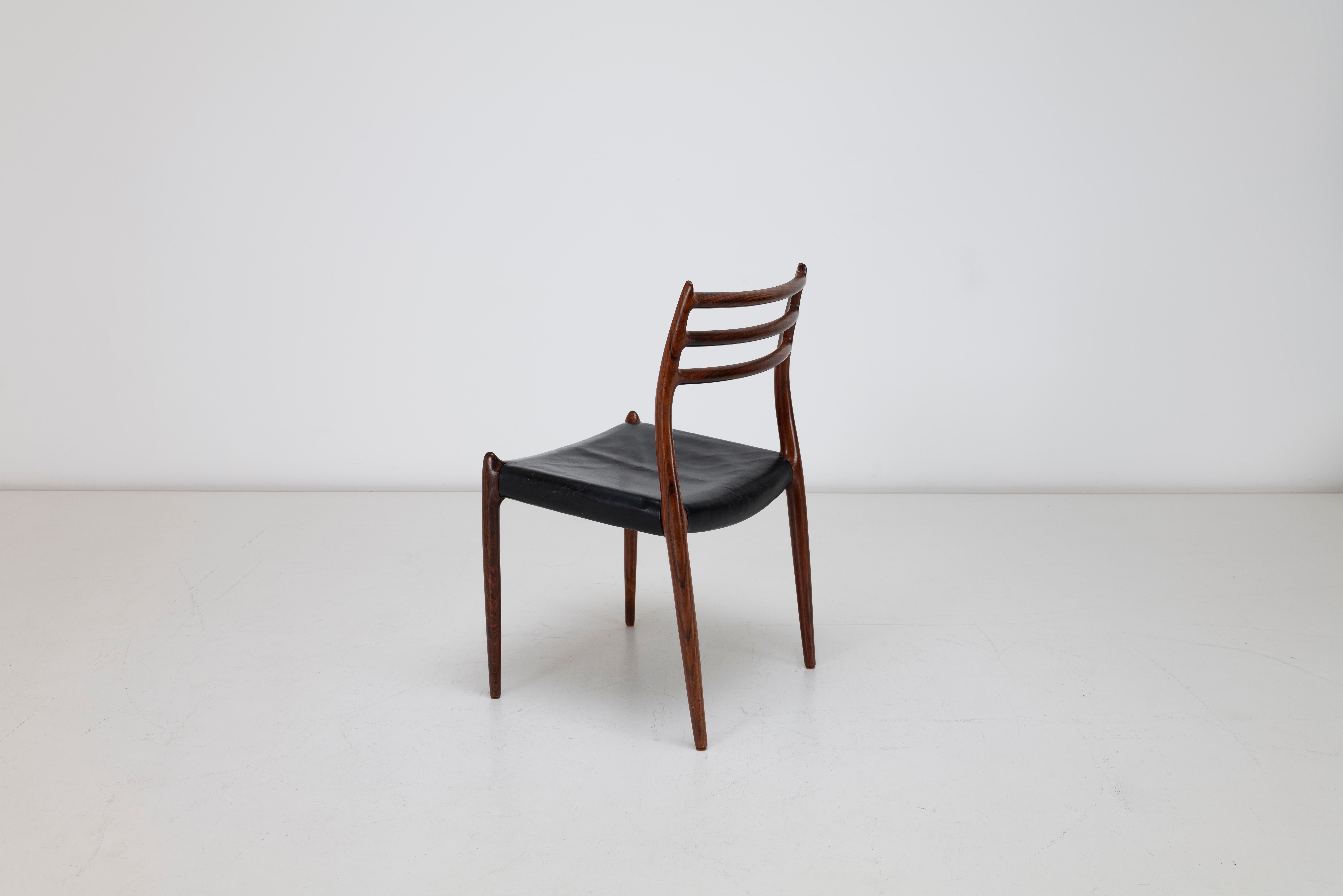10 x Niels Moller Model 78 Dining Chairs in Brazilian Rosewood Original Leather For Sale 3