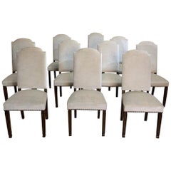 Set of 10 Neoclassical Dining Chairs with Mohair