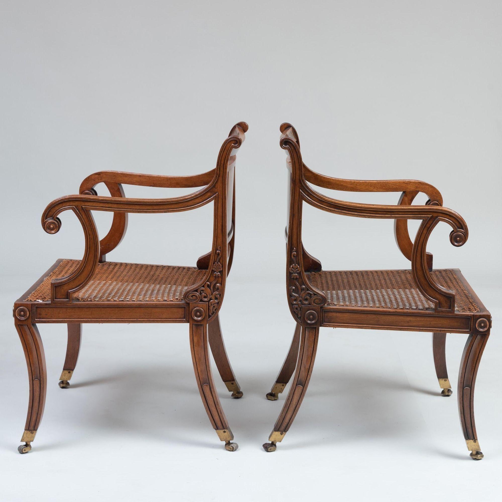 Regency Set of 10 Neoclassical Inlaid Armchairs For Sale