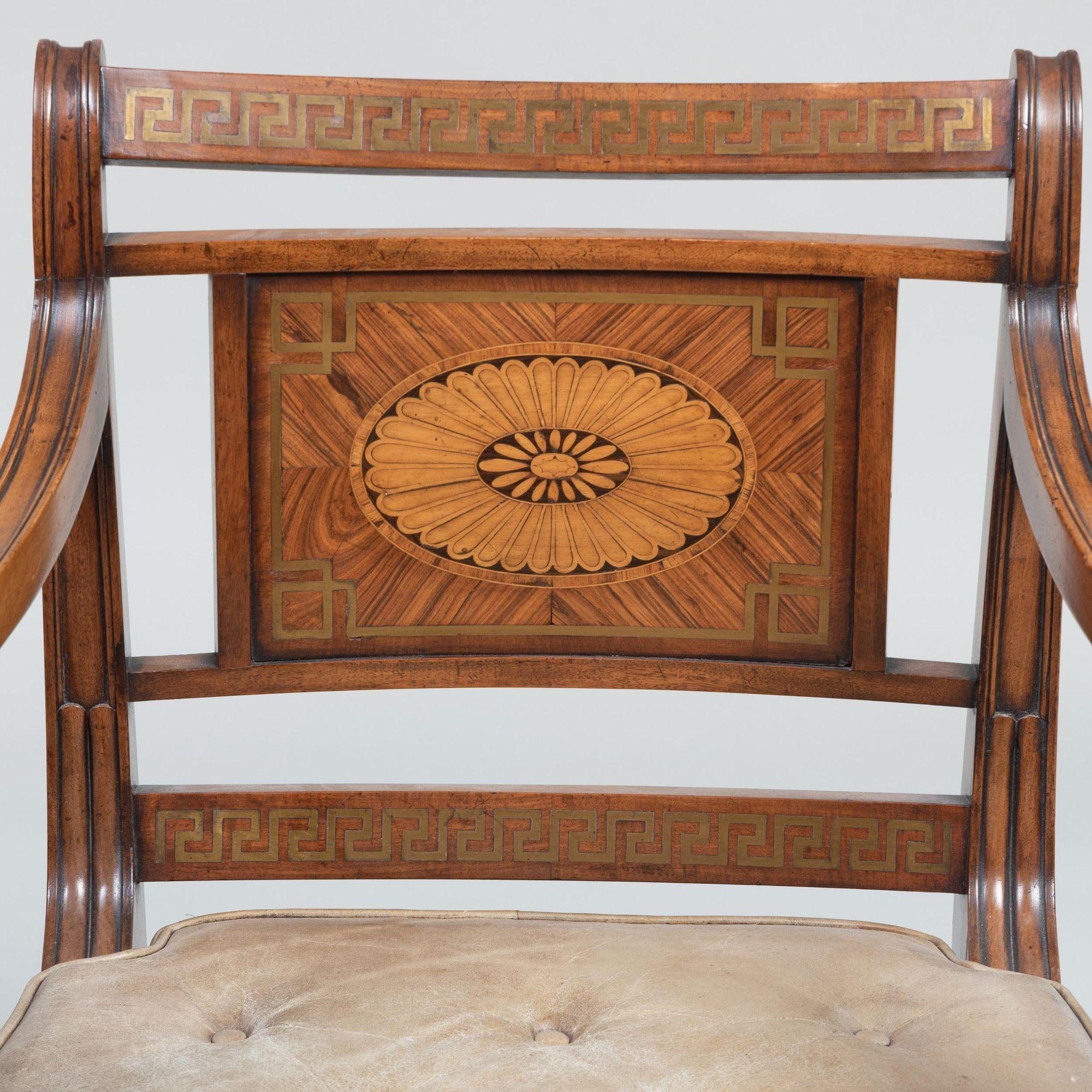 Set of 10 Neoclassical Inlaid Armchairs In Good Condition For Sale In Greenwich, CT
