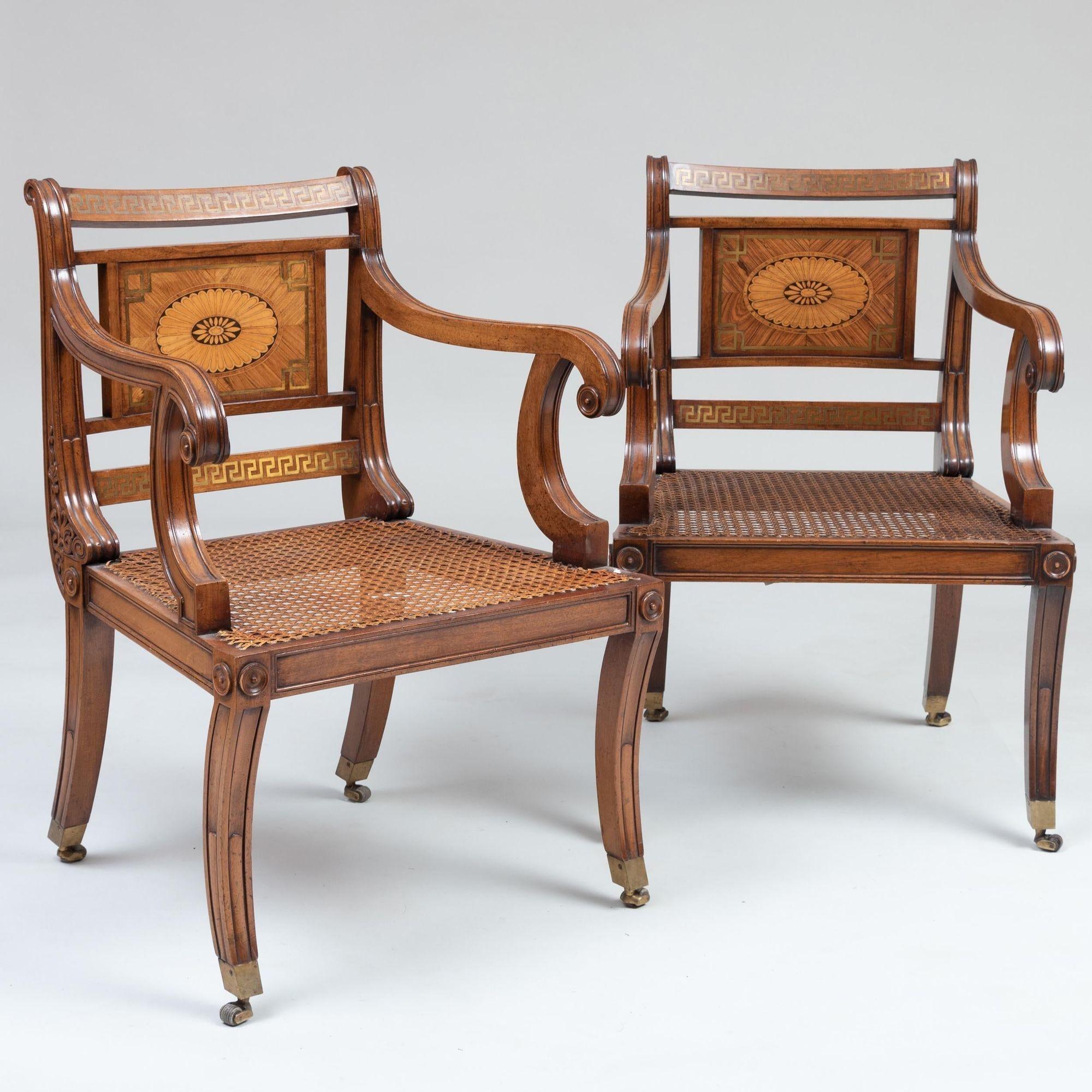 Early 20th Century Set of 10 Neoclassical Inlaid Armchairs For Sale
