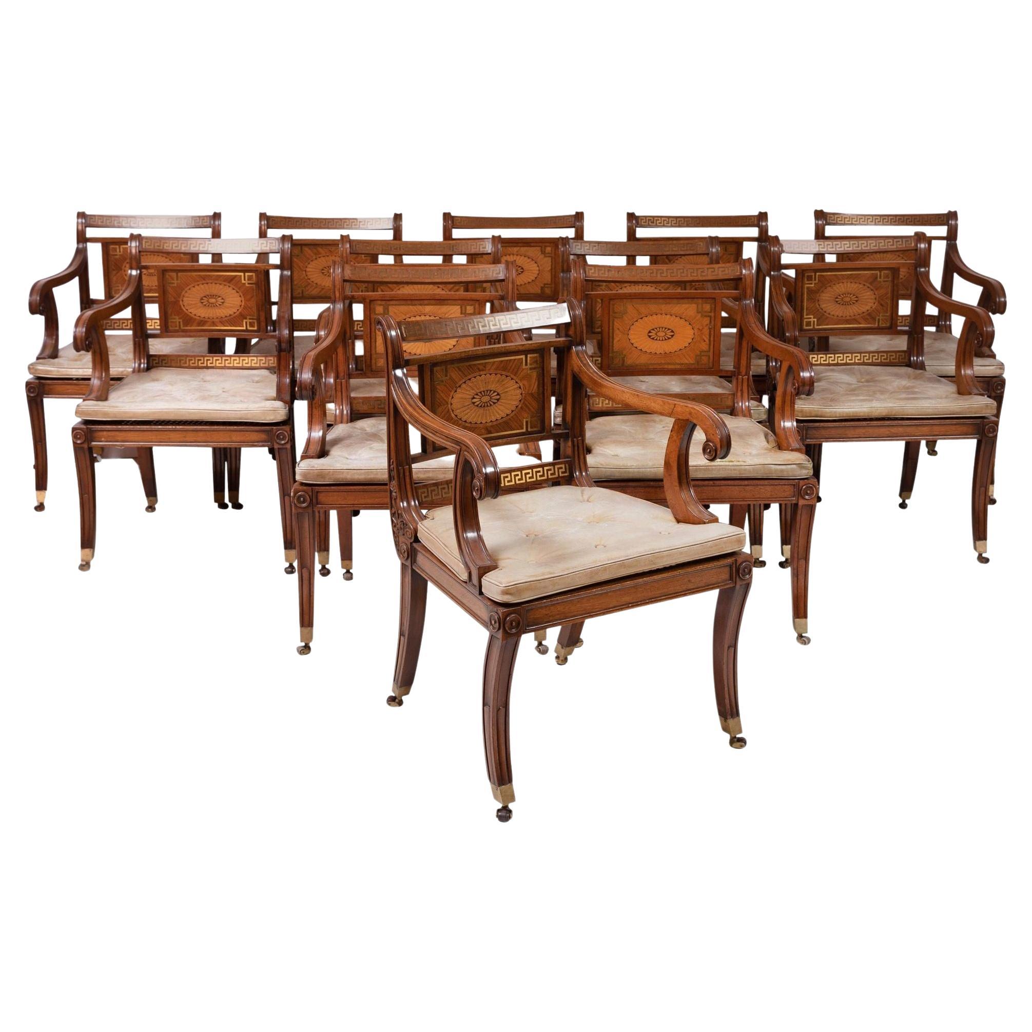 Set of 10 Neoclassical Inlaid Armchairs