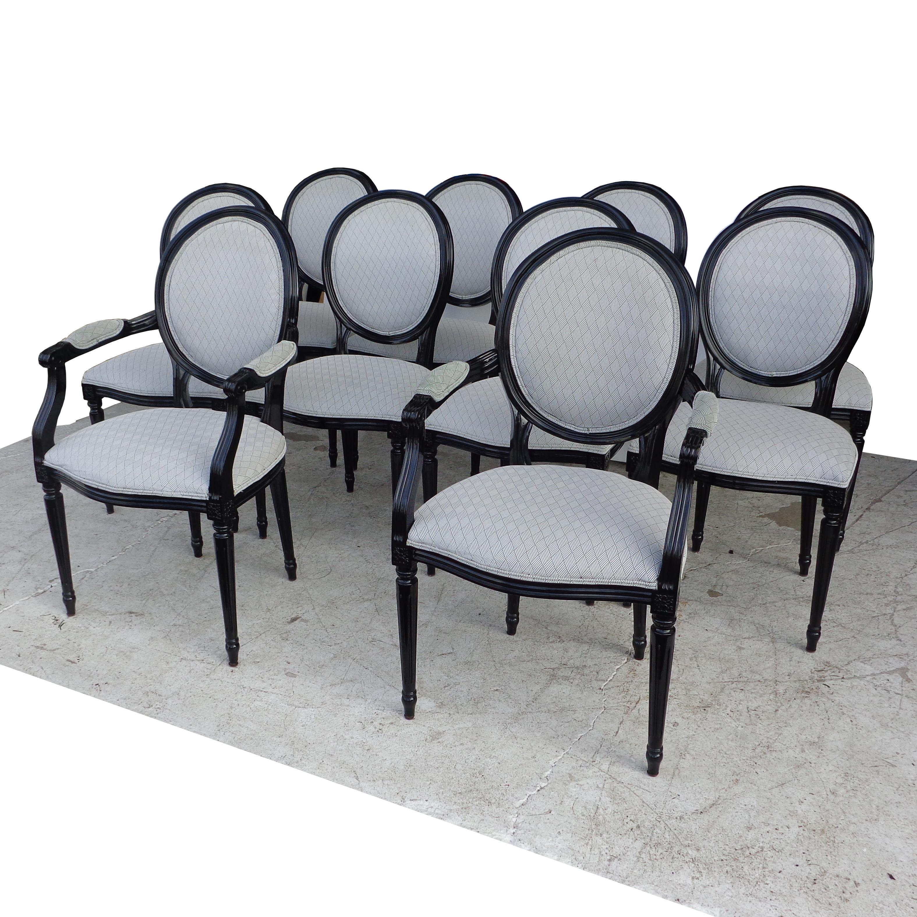 North American Set of 10 Neoclassical Louis XVI Style Dining Chairs