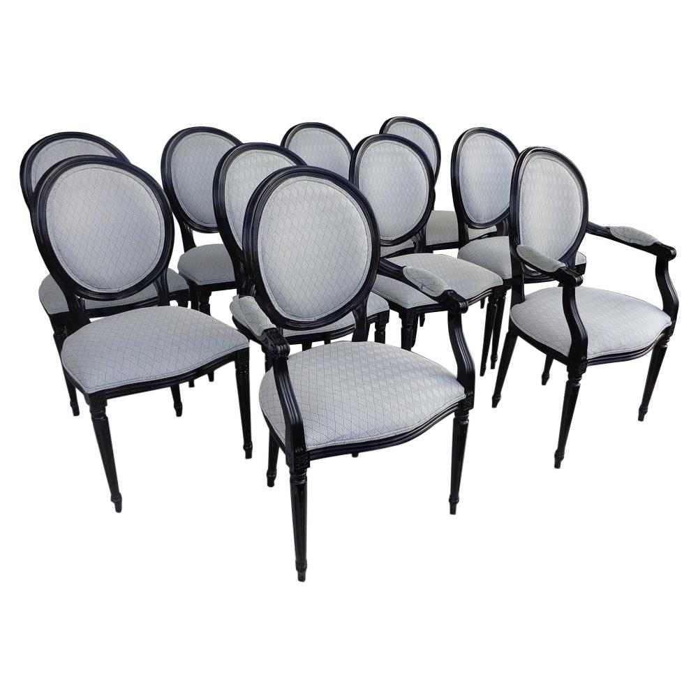 Set of 10 Neoclassical Louis XVI Style Dining Chairs