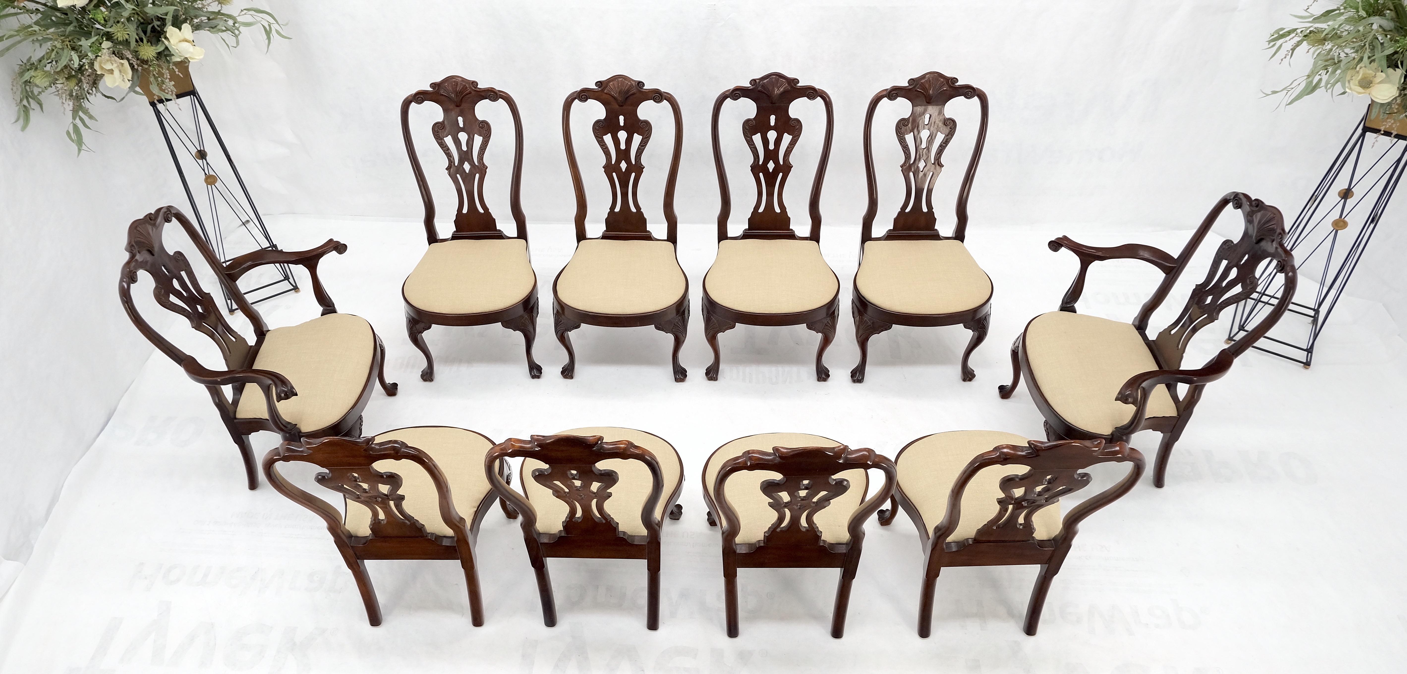 Satz von 10 neuen Esszimmerstühlen mit Leinenpolsterung aus Nussbaumholz von Henredon Mint im Angebot 7