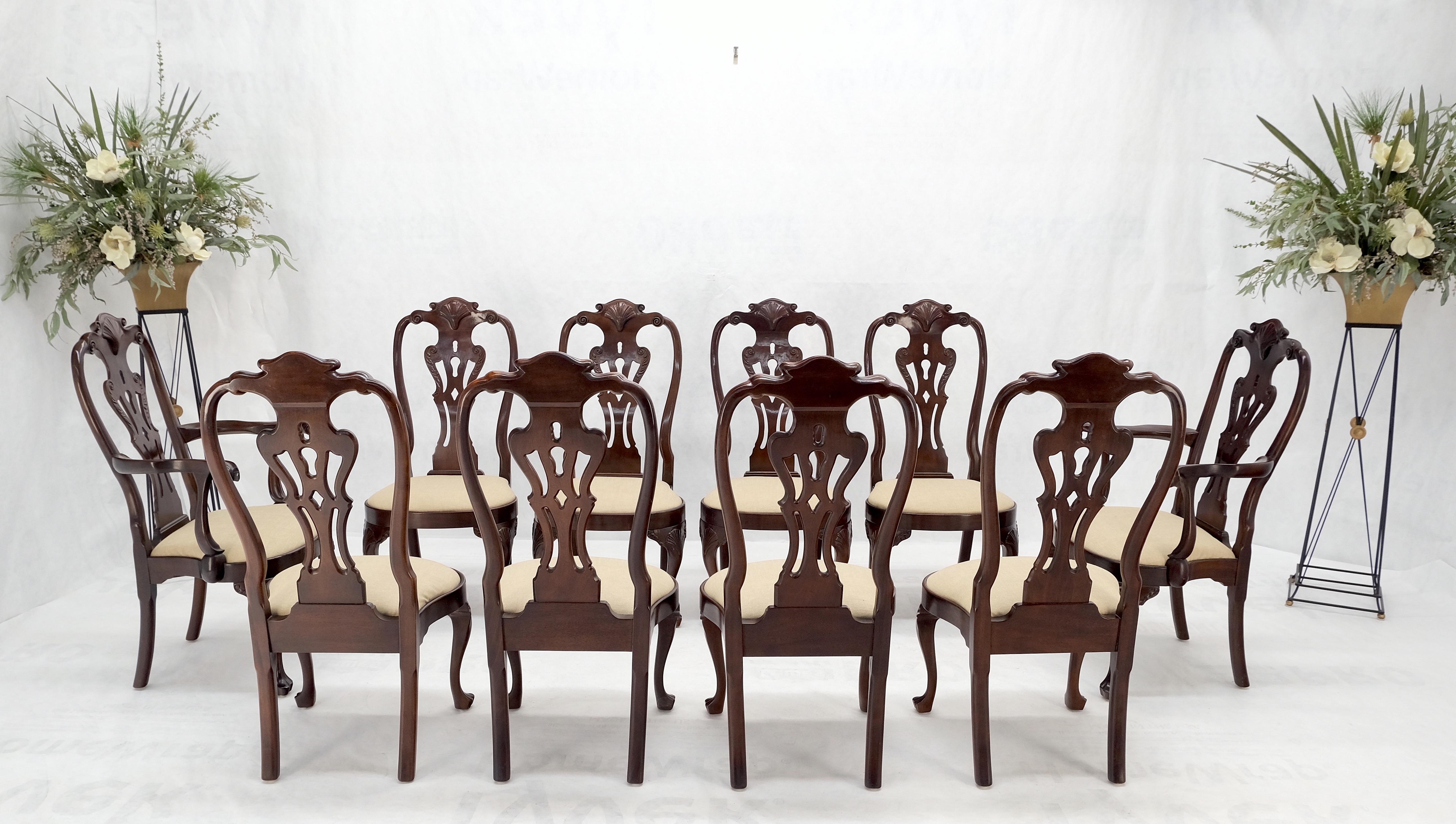 Mid-Century Modern Set of 10 New Linen Upholstery Walnut Dining Chairs by Henredon Mint For Sale