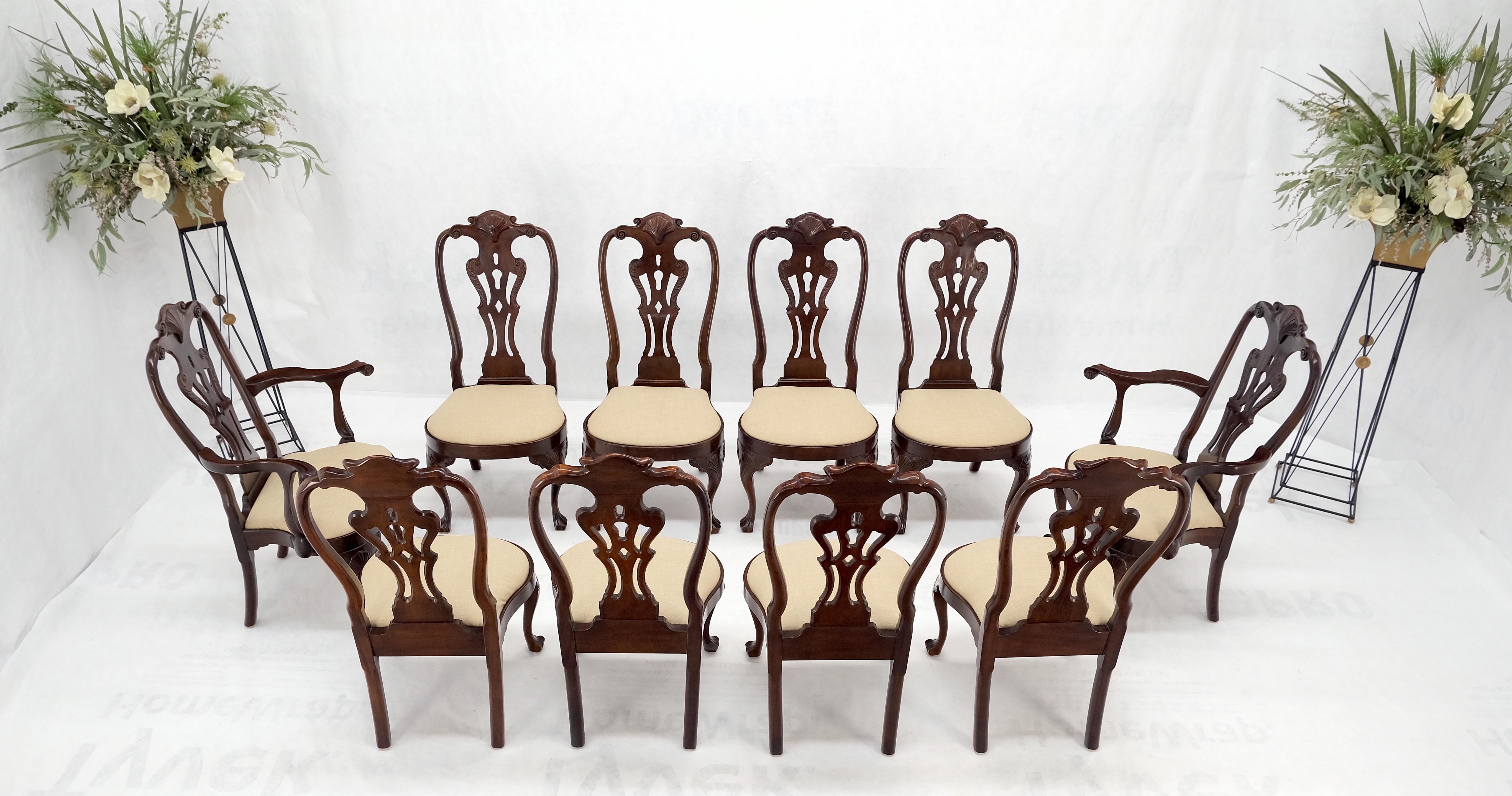 Satz von 10 neuen Esszimmerstühlen mit Leinenpolsterung aus Nussbaumholz von Henredon Mint im Angebot 1