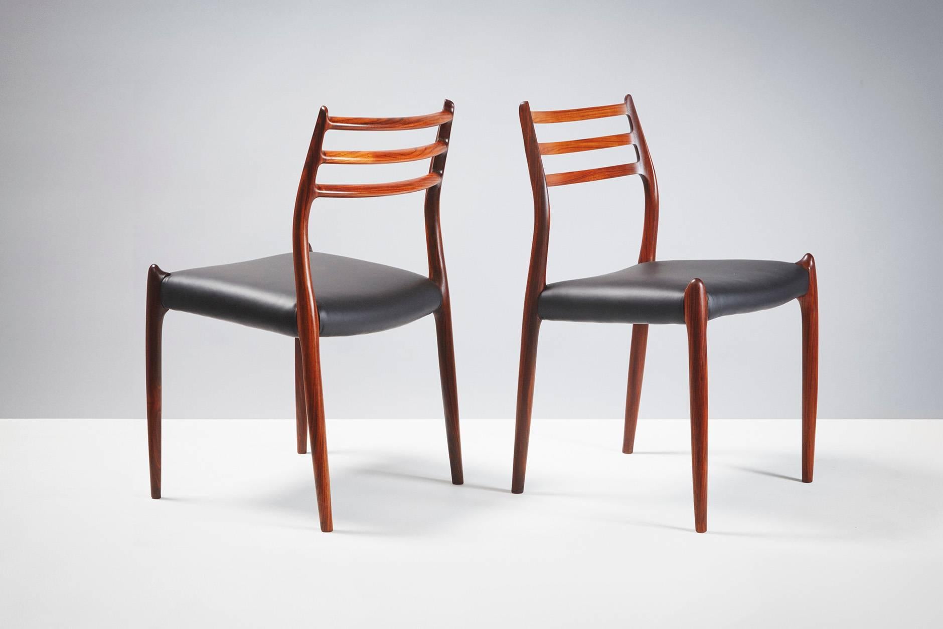 Set di 10 sedie da pranzo in palissandro Model 78 di Niels Møller, 1962 In condizioni ottime in vendita a London, England