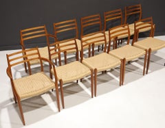 Ensemble de 10 chaises de salle à manger Niels Moller modèle 62 et 78 en teck et cordon en papier neuf