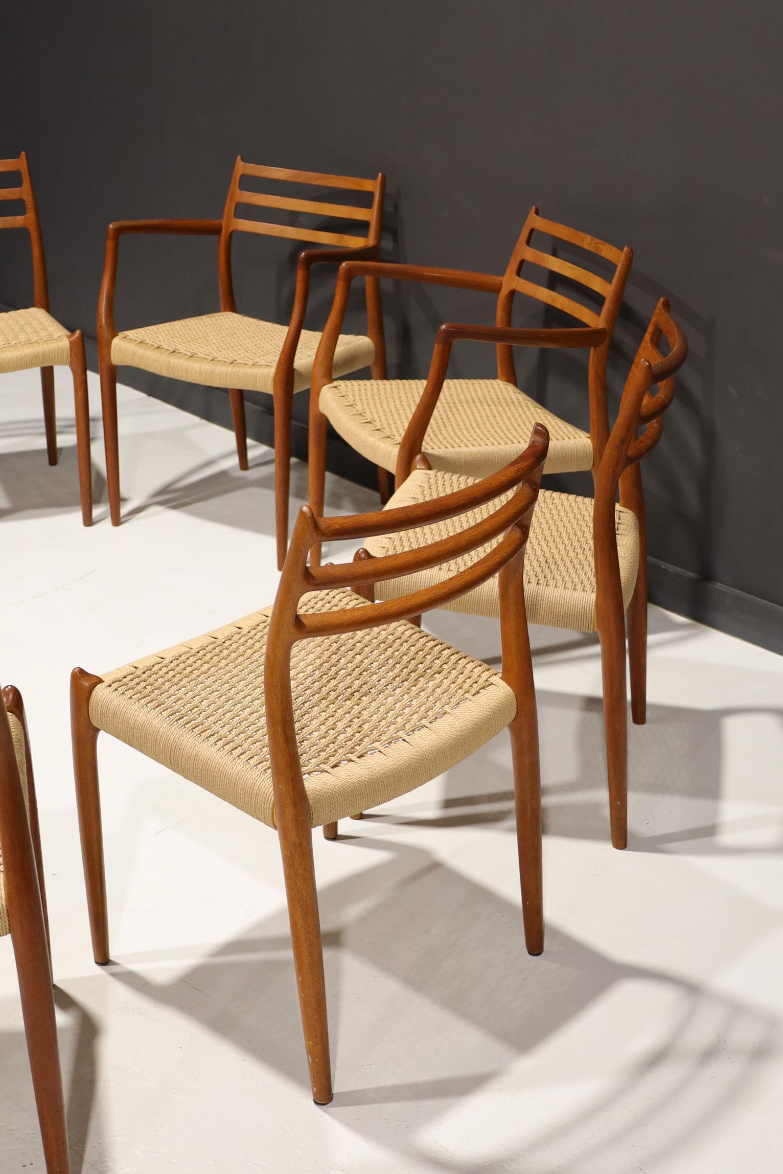 Scandinavian Modern Set of 10 Niels Moller Model 62 & 78 Teak and New Papercord Dining Chairs