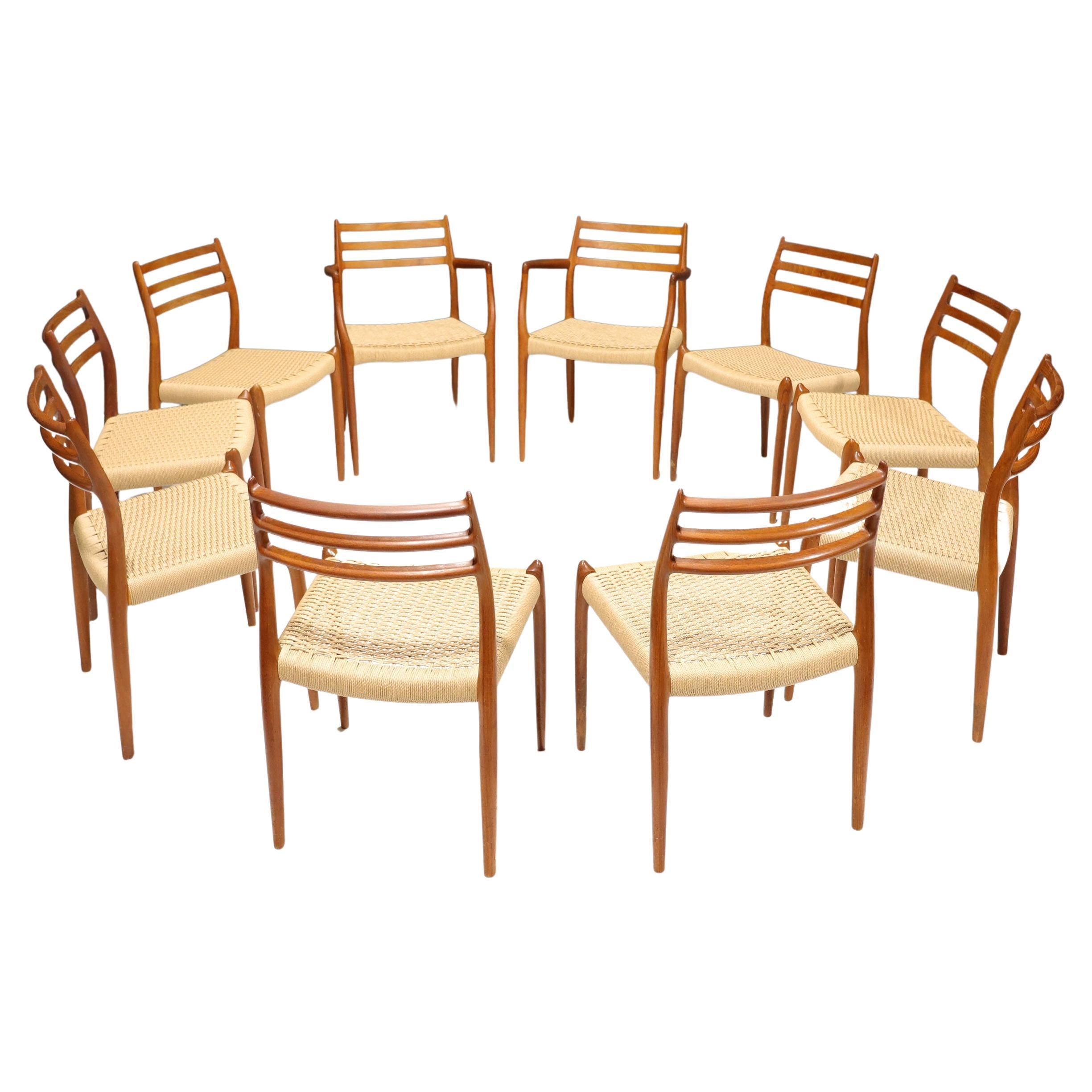 Set of 10 Niels Moller Model 62 & 78 Teak and New Papercord Dining Chairs