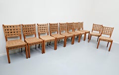 Set of 10 Mid-Century Modern Oak and Rope Chairs, 1940s