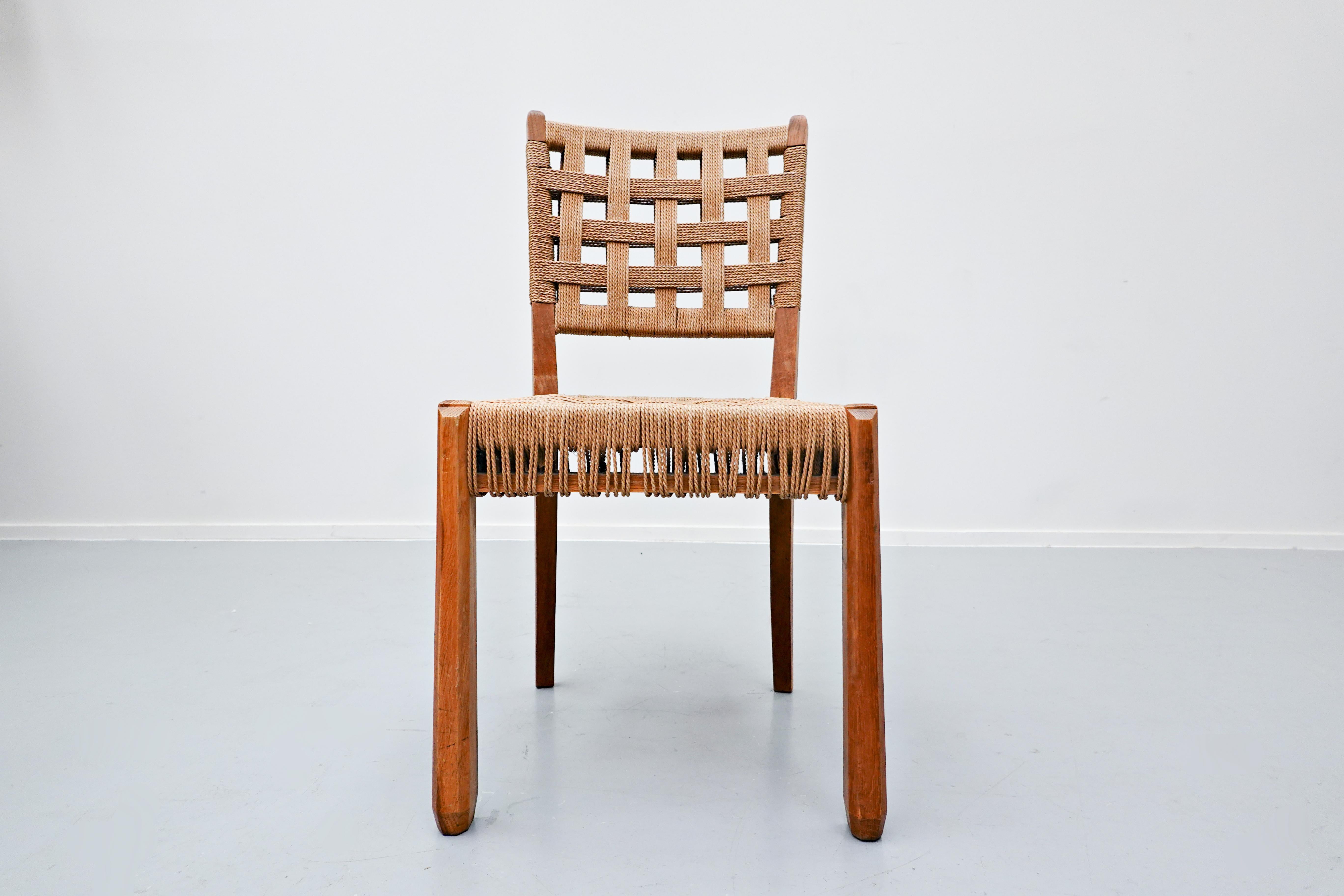 Set of 10 Mid-Century Modern Oak and Rope Chairs, 1940s 2